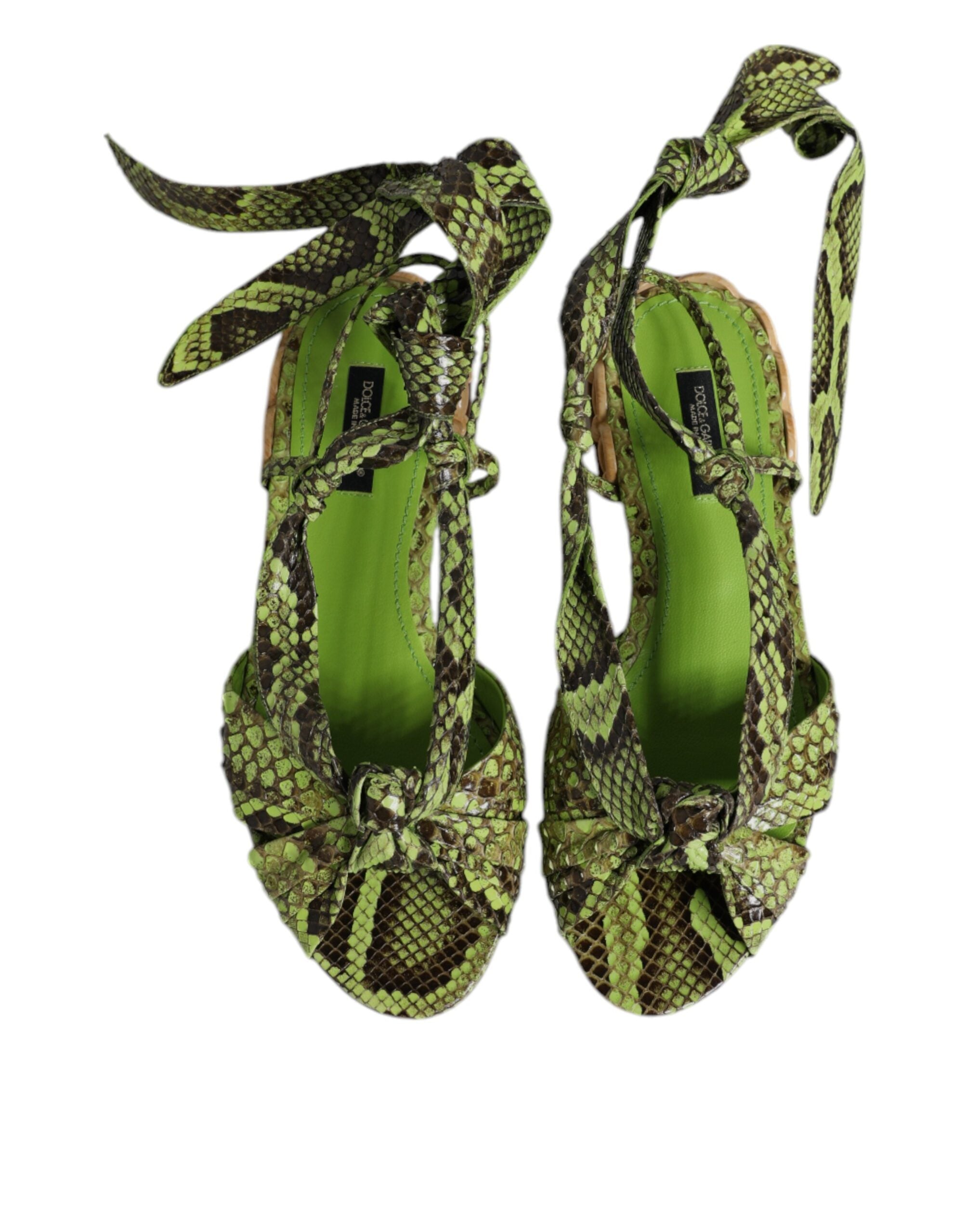 Dolce & Gabbana Green Animal Print Ankle Wrap Sandals Shoes-3
