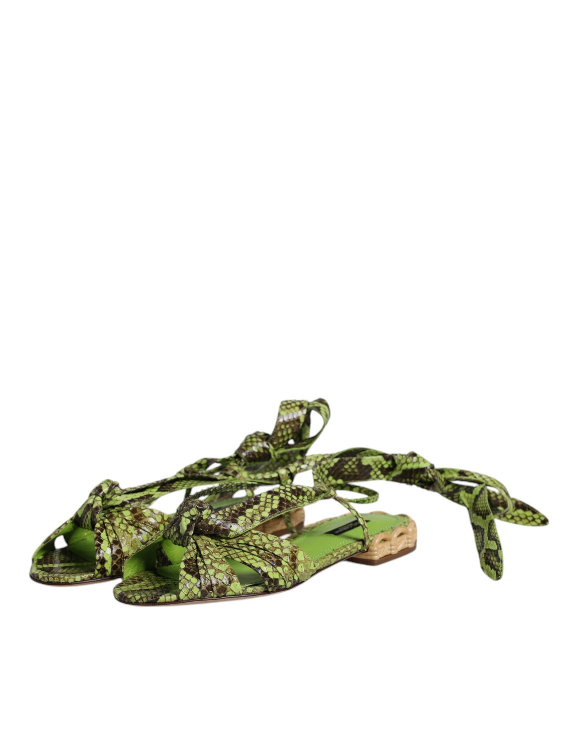 Dolce & Gabbana Green Animal Print Ankle Wrap Sandals Shoes-4