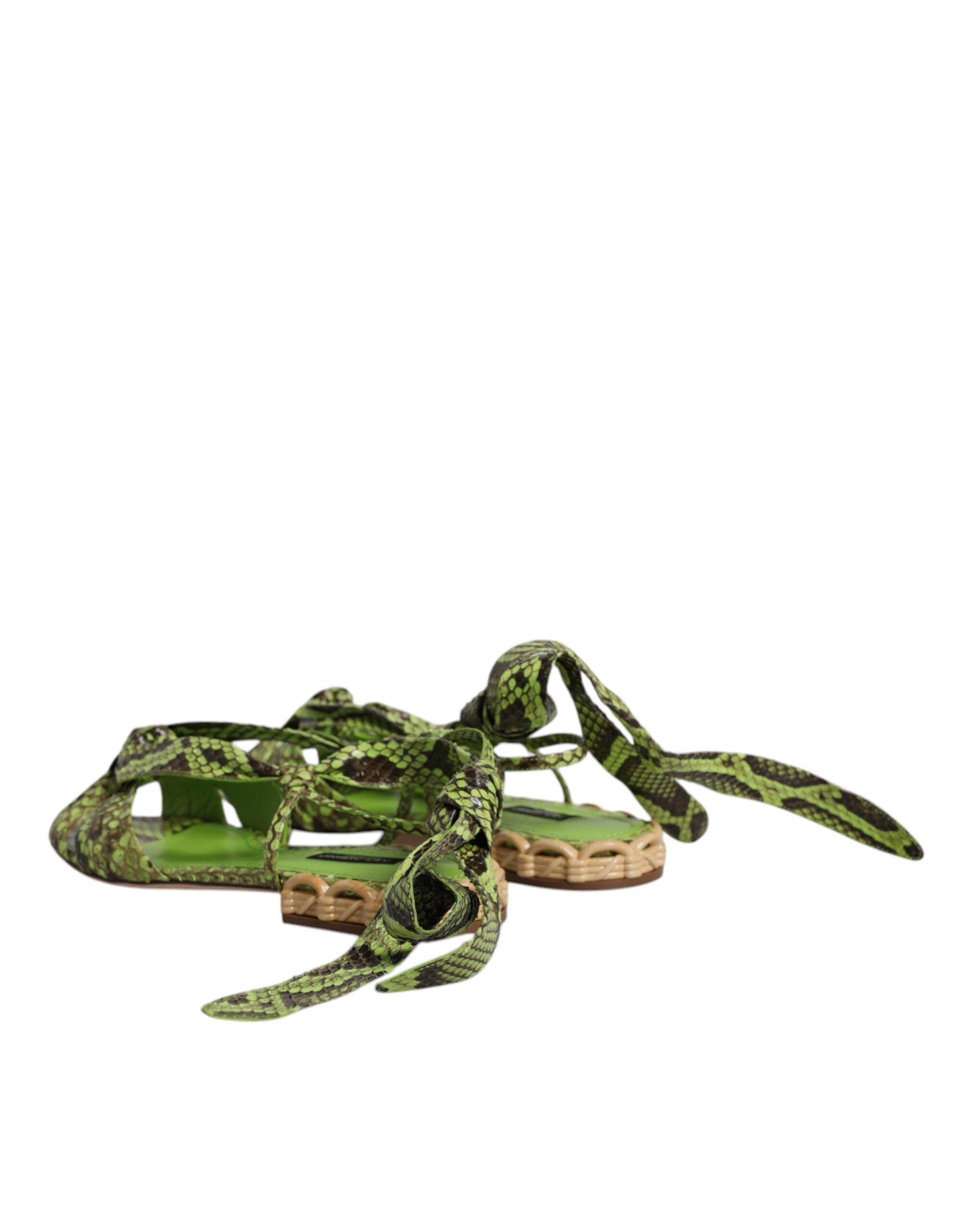 Dolce & Gabbana Green Animal Print Ankle Wrap Sandals Shoes-5
