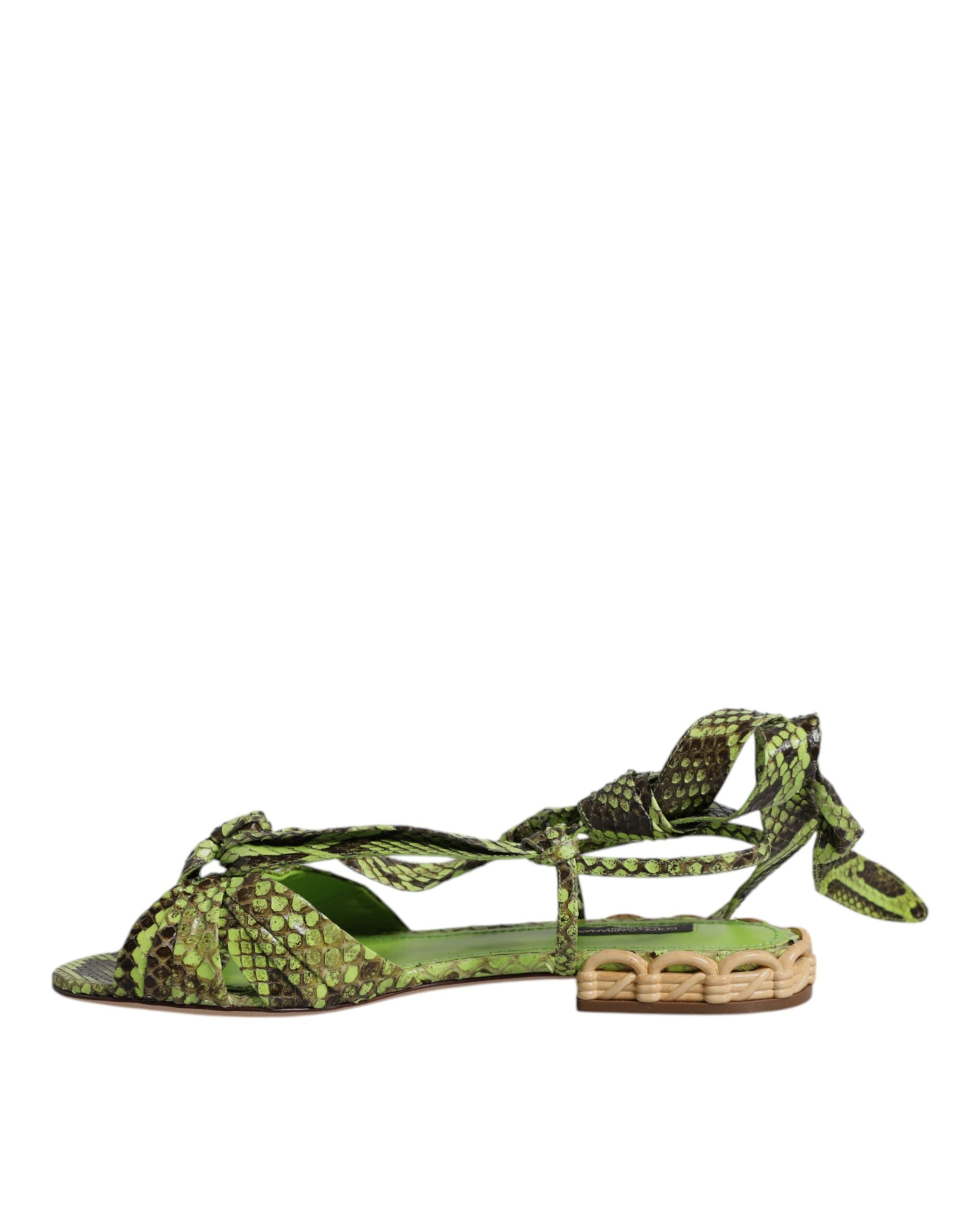 Dolce & Gabbana Green Animal Print Ankle Wrap Sandals Shoes-6