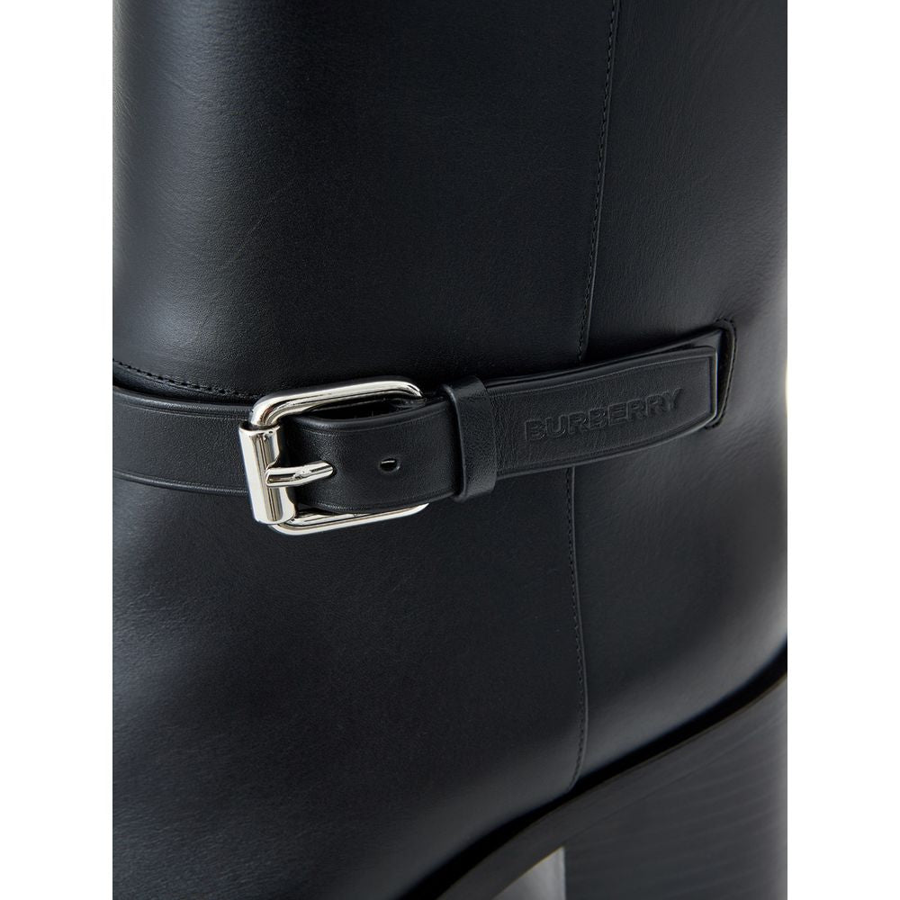 Burberry black leather ankle boots-5