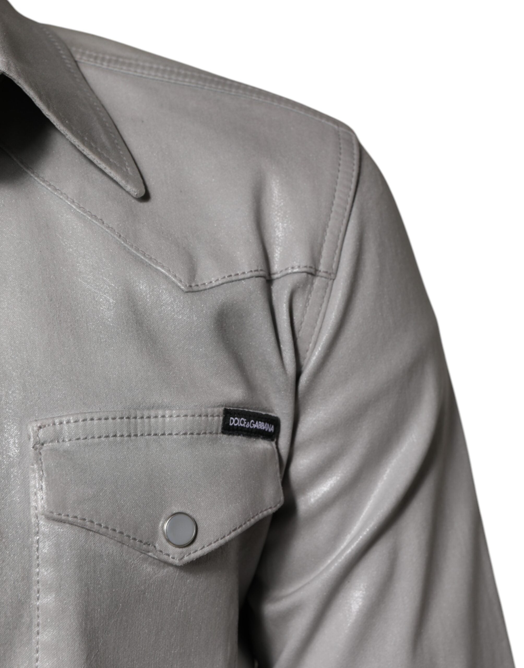 Dolce & Gabbana Metallisch graues Baumwollhemd mit Knopfleiste-5