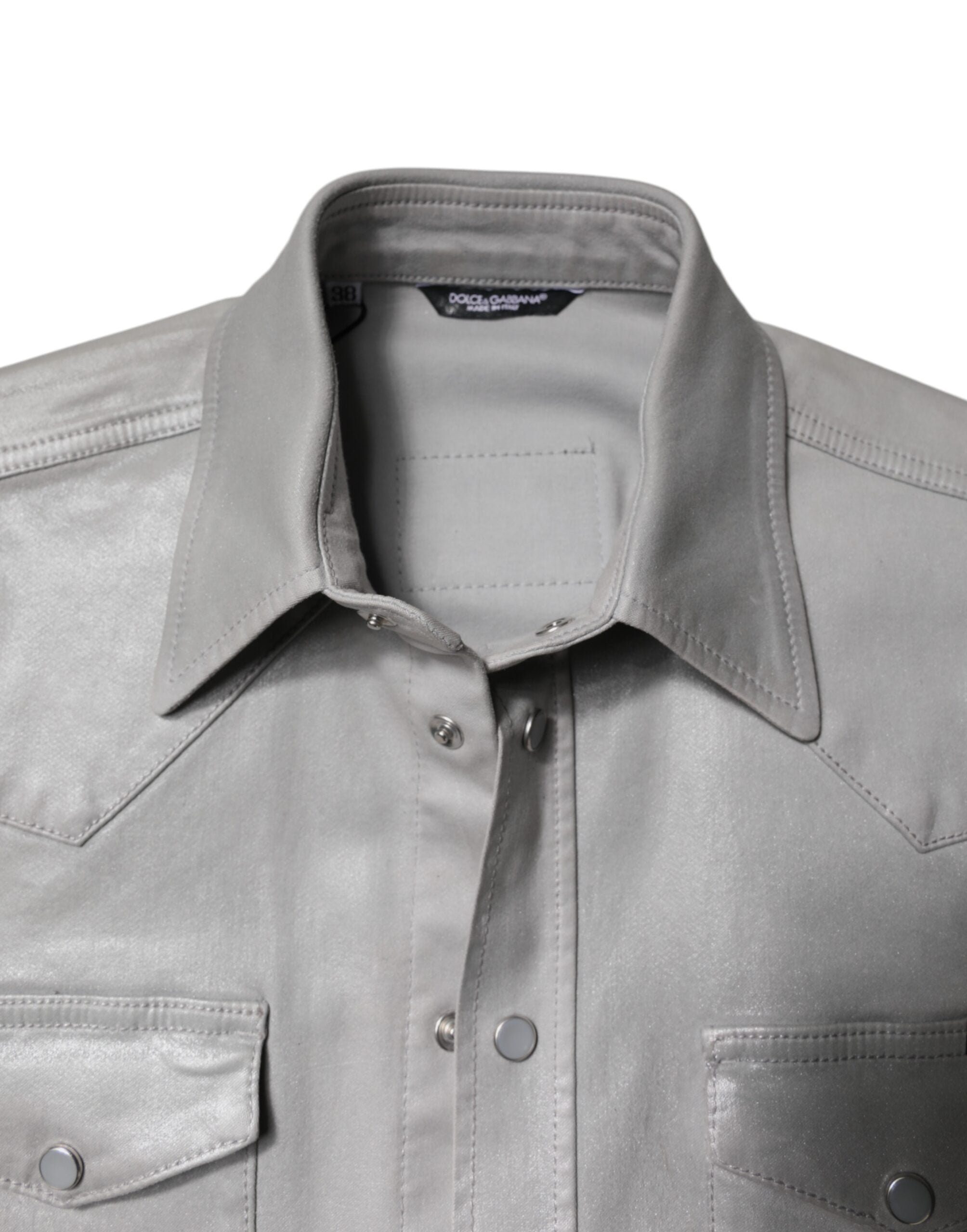 Dolce & Gabbana Metallisch graues Baumwollhemd mit Knopfleiste-7
