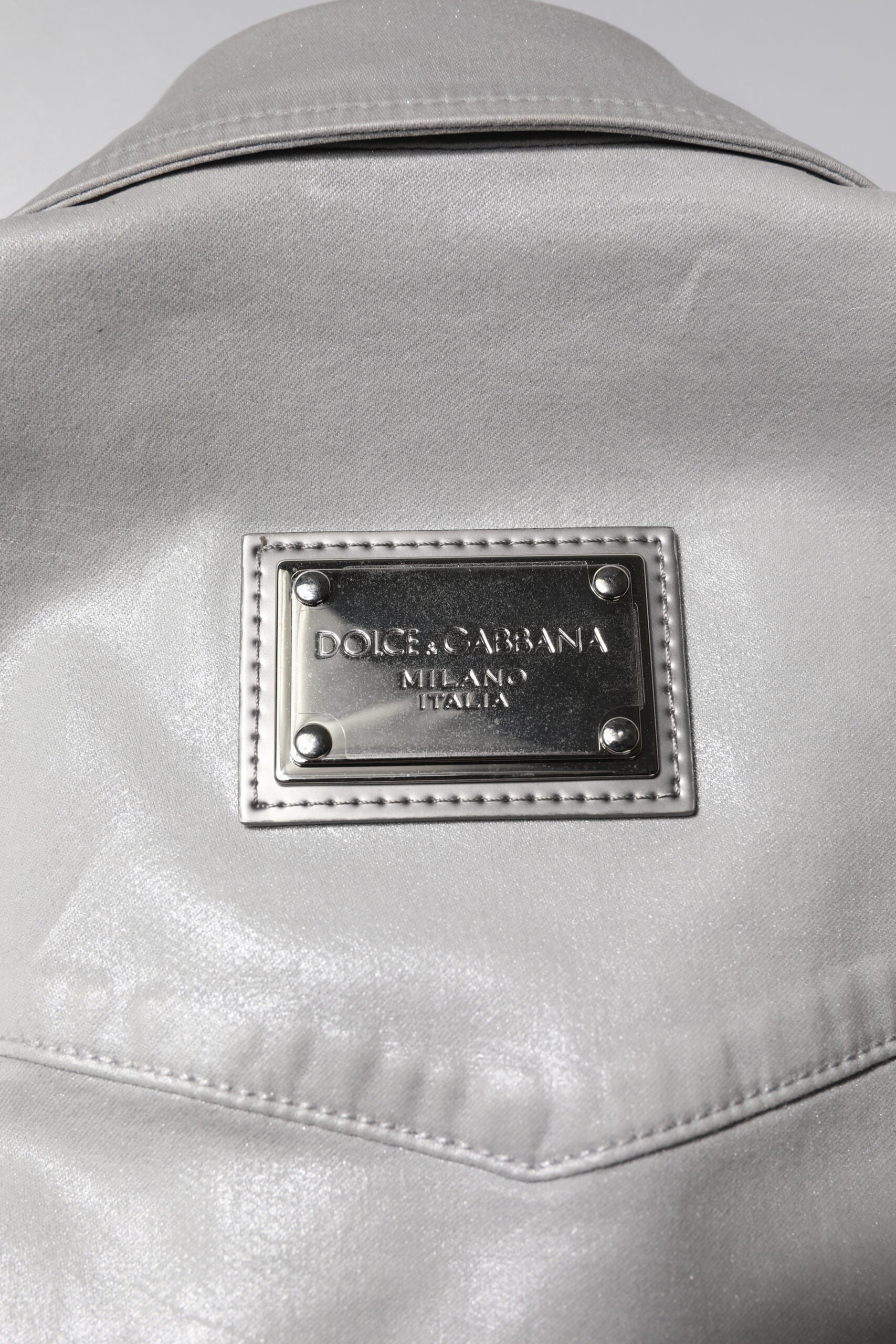 Dolce & Gabbana Metallisch graues Baumwollhemd mit Knopfleiste-8