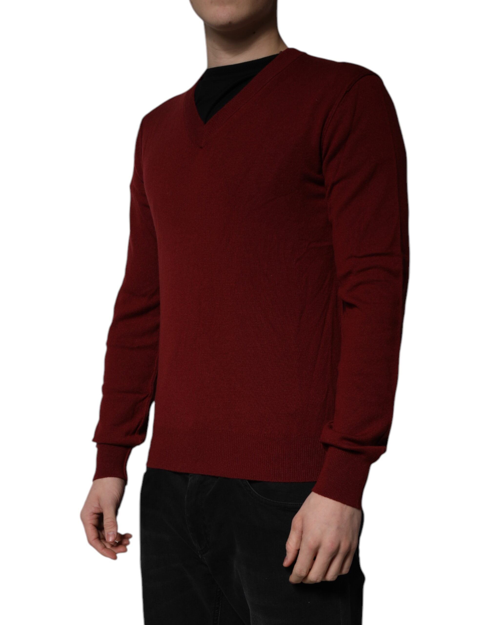 Dolce & Gabbana Kastanienbrauner Kaschmir-Pullover mit V-Ausschnitt für Männer-3