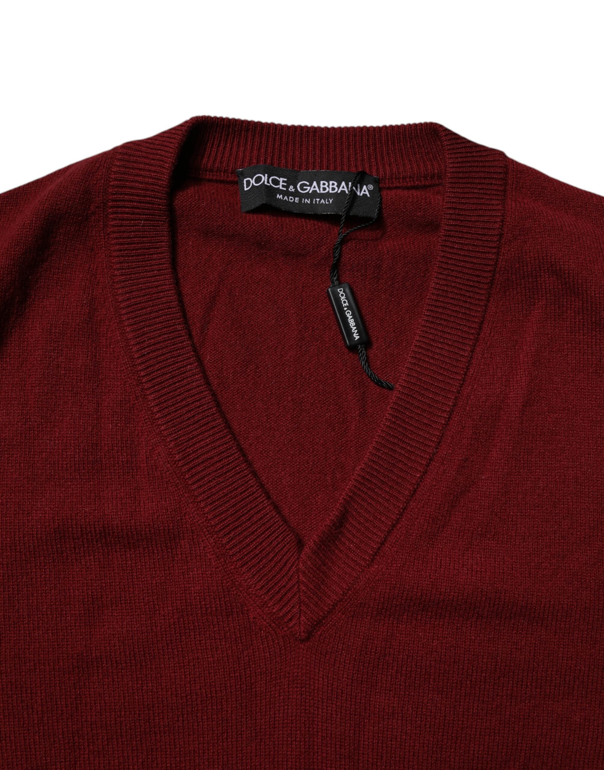 Dolce & Gabbana Kastanienbrauner Kaschmir-Pullover mit V-Ausschnitt für Männer-6