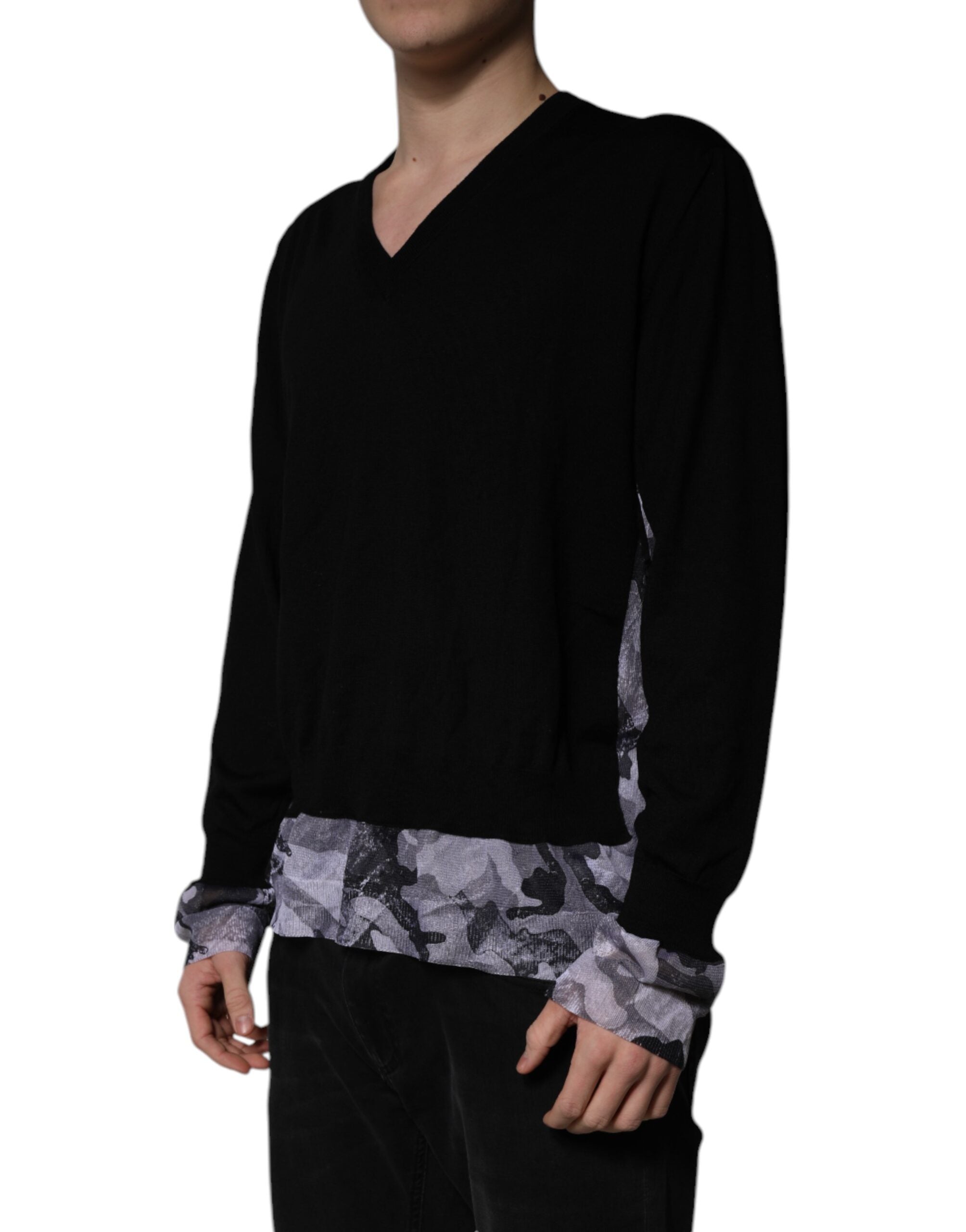 Dolce & Gabbana Black Camouflage V-Neck Sweater-3