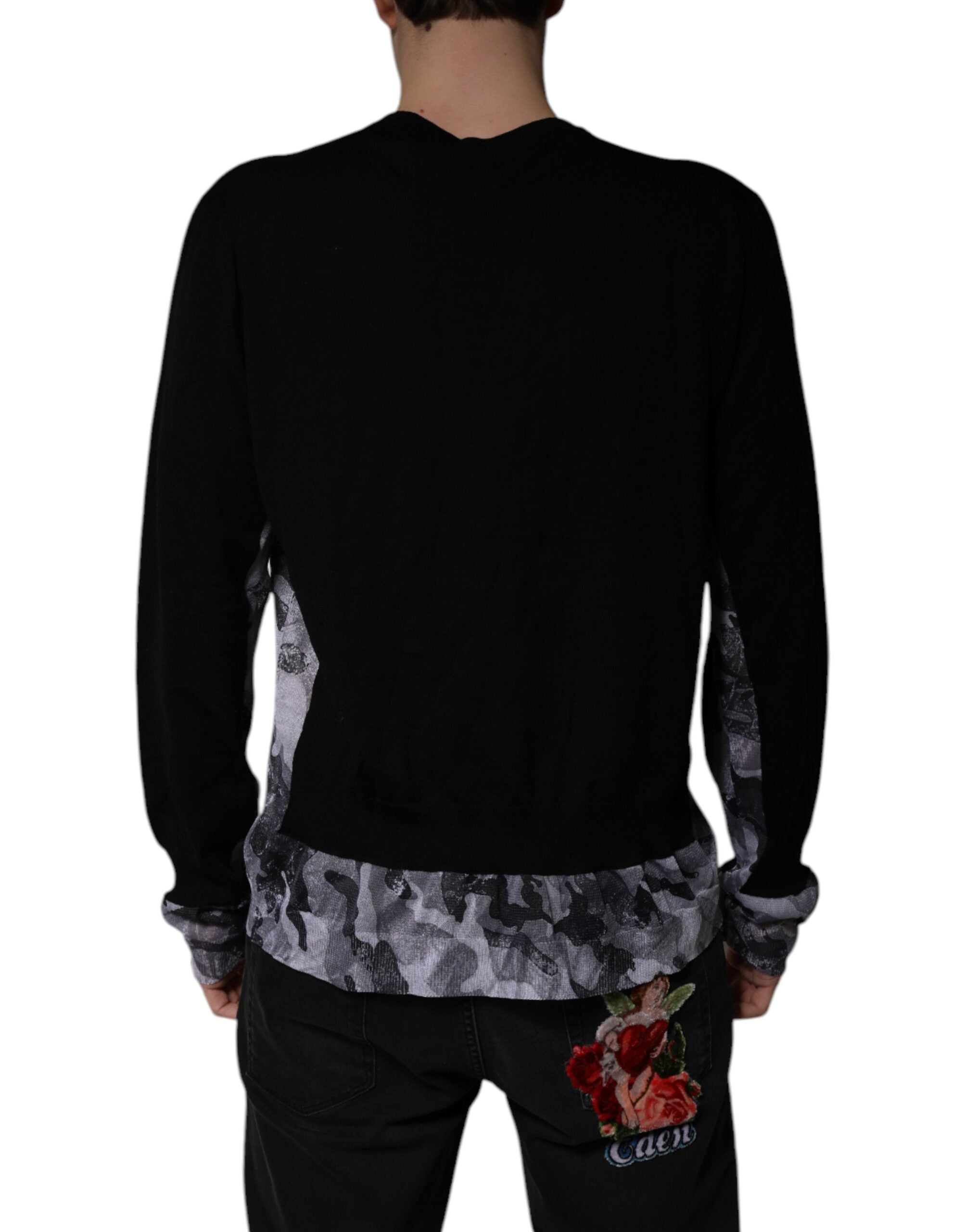 Dolce & Gabbana Black Camouflage V-Neck Sweater-4