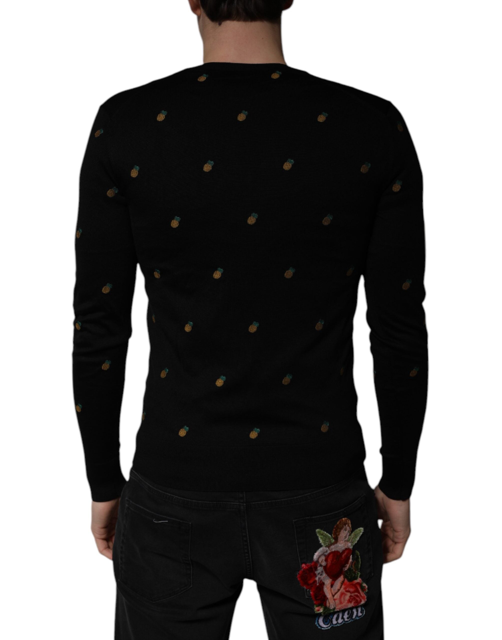 Dolce & Gabbana Schwarzer Ananas-Pullover mit Rundhalsausschnitt-2