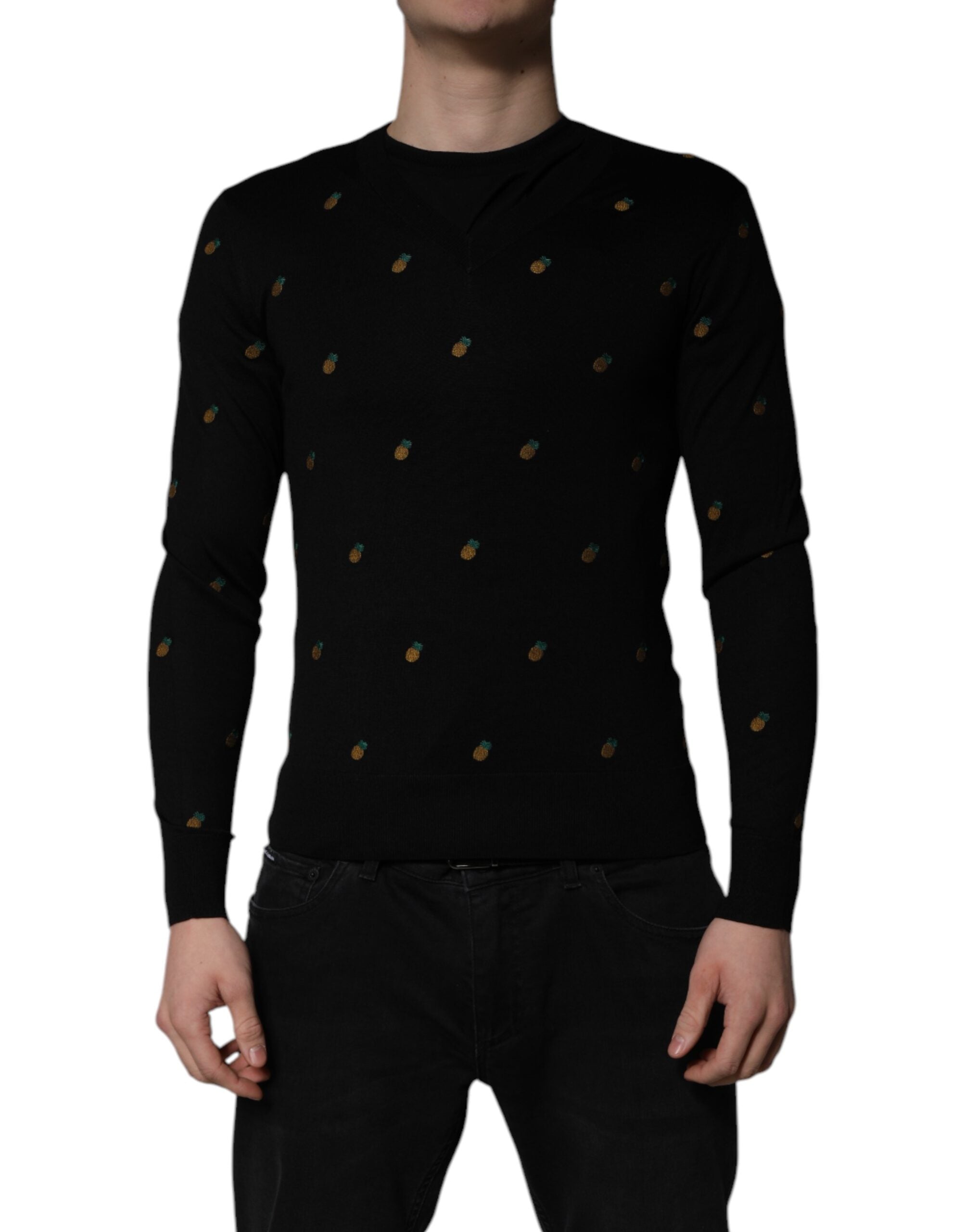 Dolce & Gabbana Schwarzer Ananas-Pullover mit Rundhalsausschnitt-3