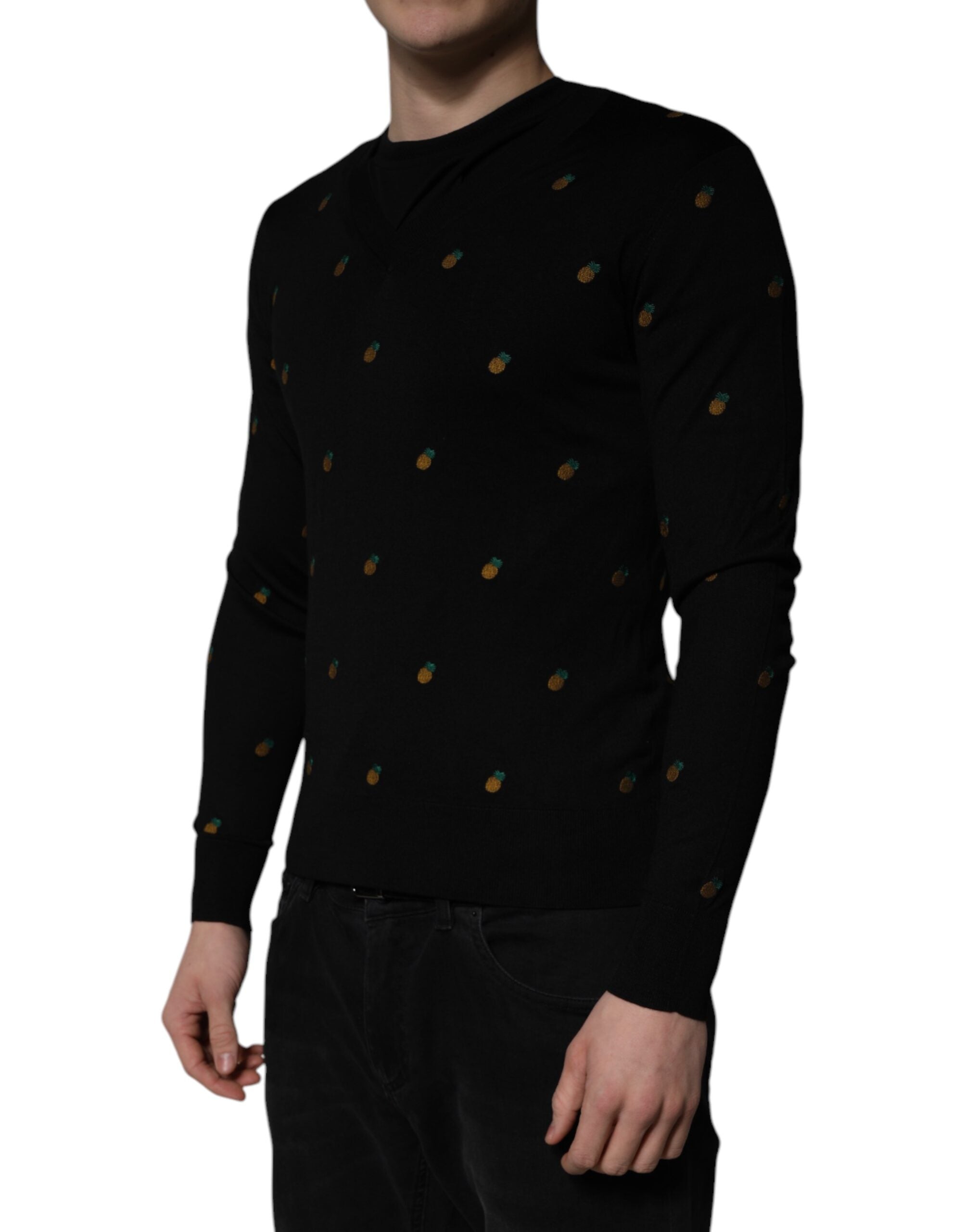 Dolce & Gabbana Schwarzer Ananas-Pullover mit Rundhalsausschnitt-4
