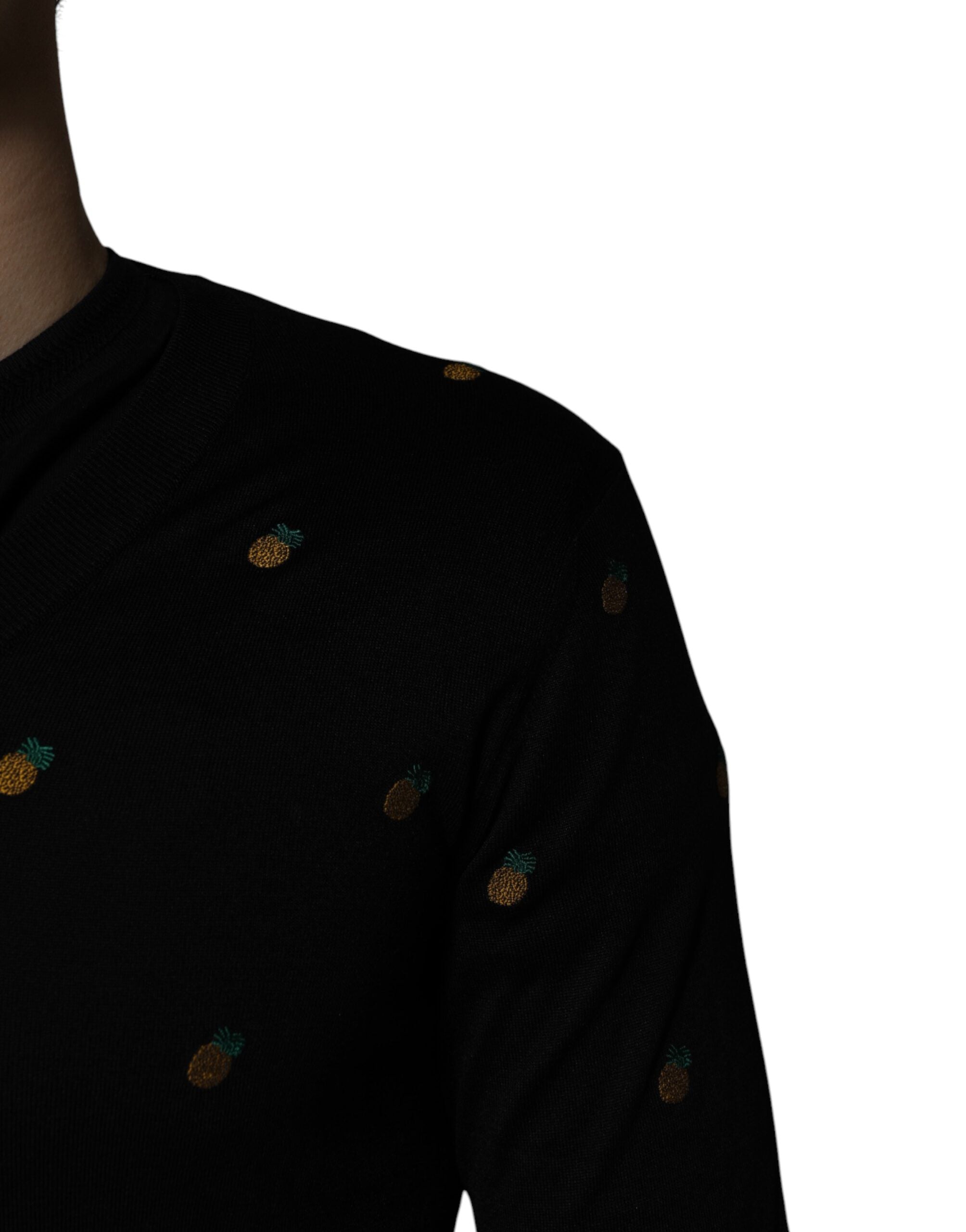 Dolce & Gabbana Schwarzer Ananas-Pullover mit Rundhalsausschnitt-5