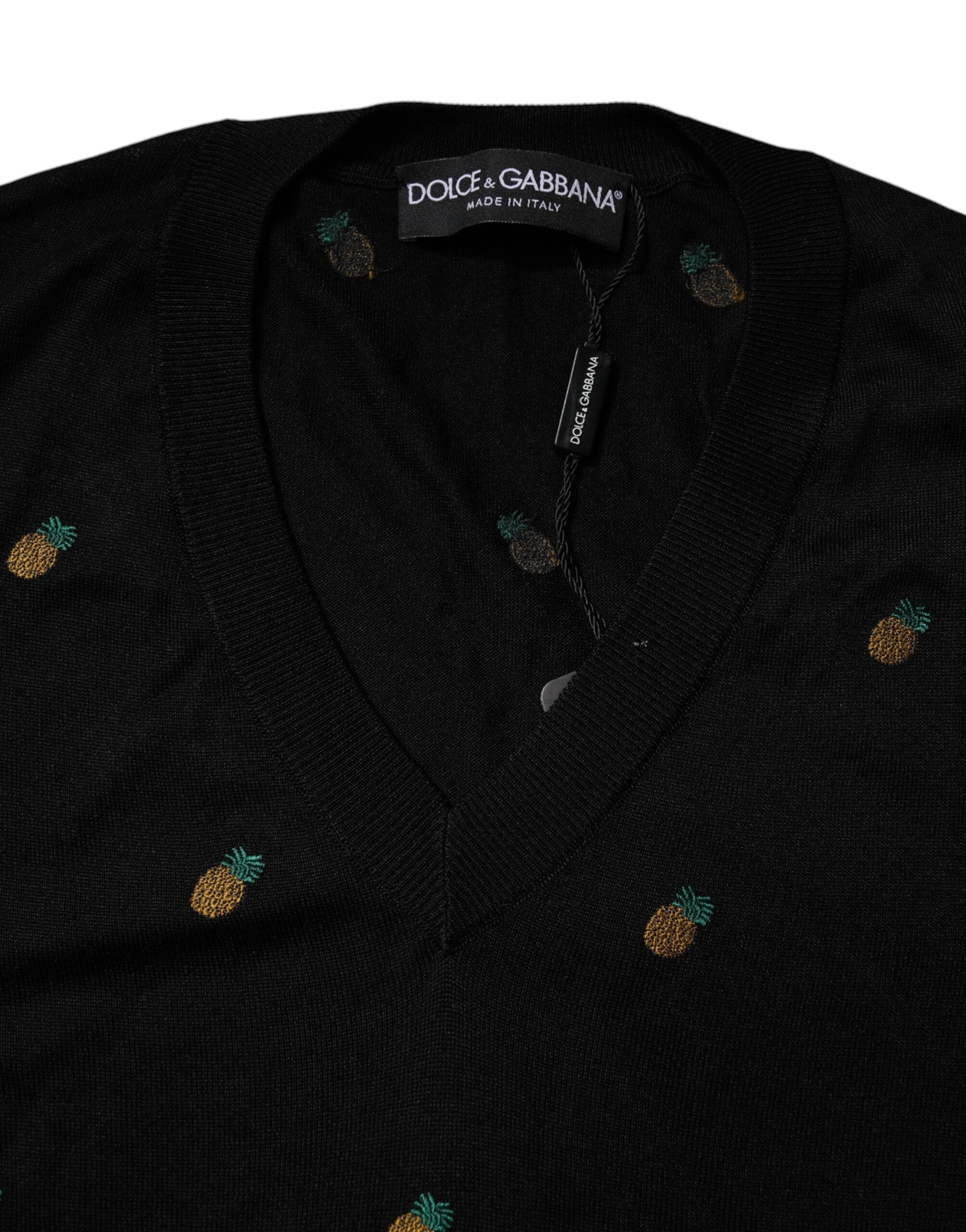 Dolce & Gabbana Schwarzer Ananas-Pullover mit Rundhalsausschnitt-6