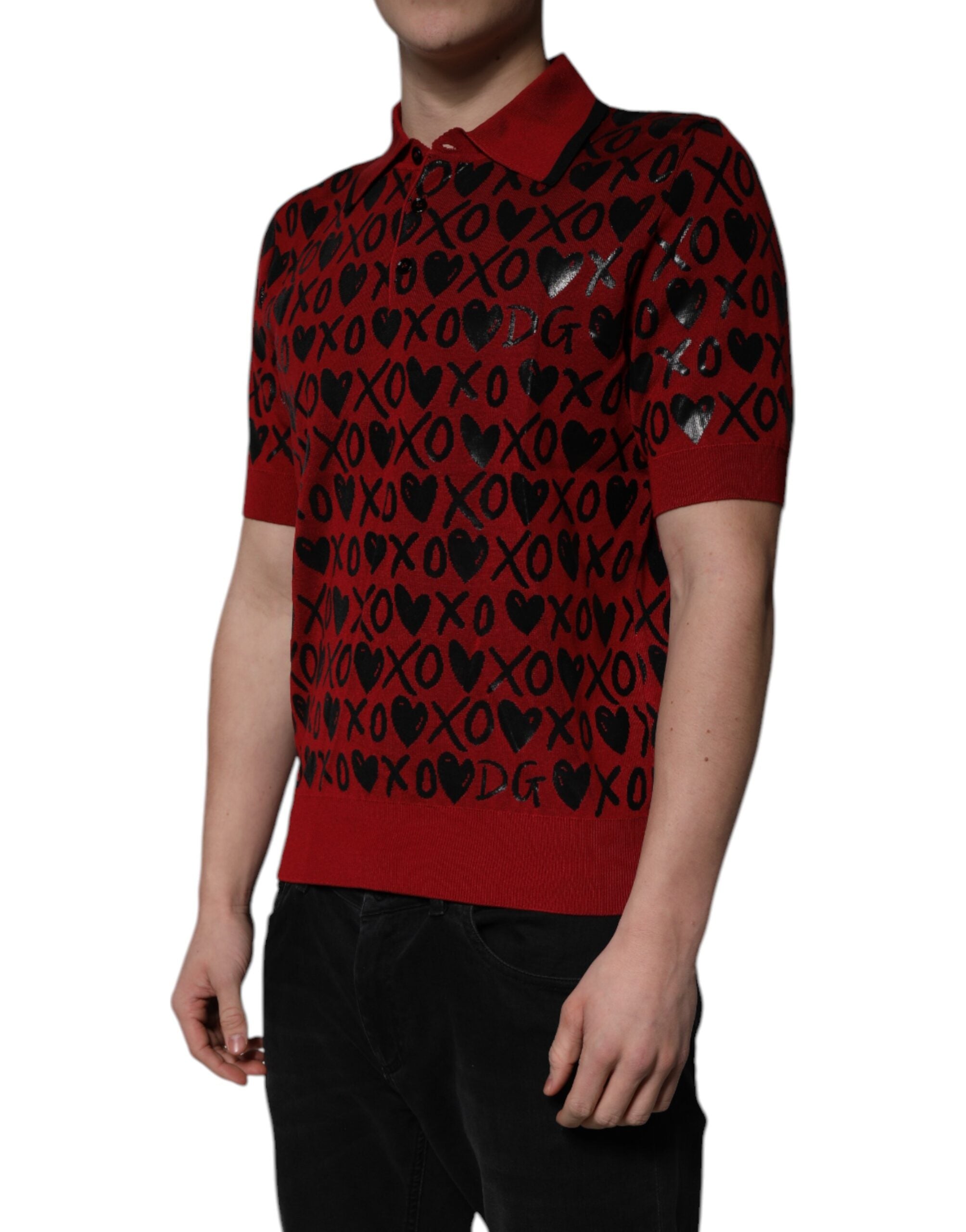 Polo rojo de algodón con cuello de Dolce & Gabbana de XOXO-3