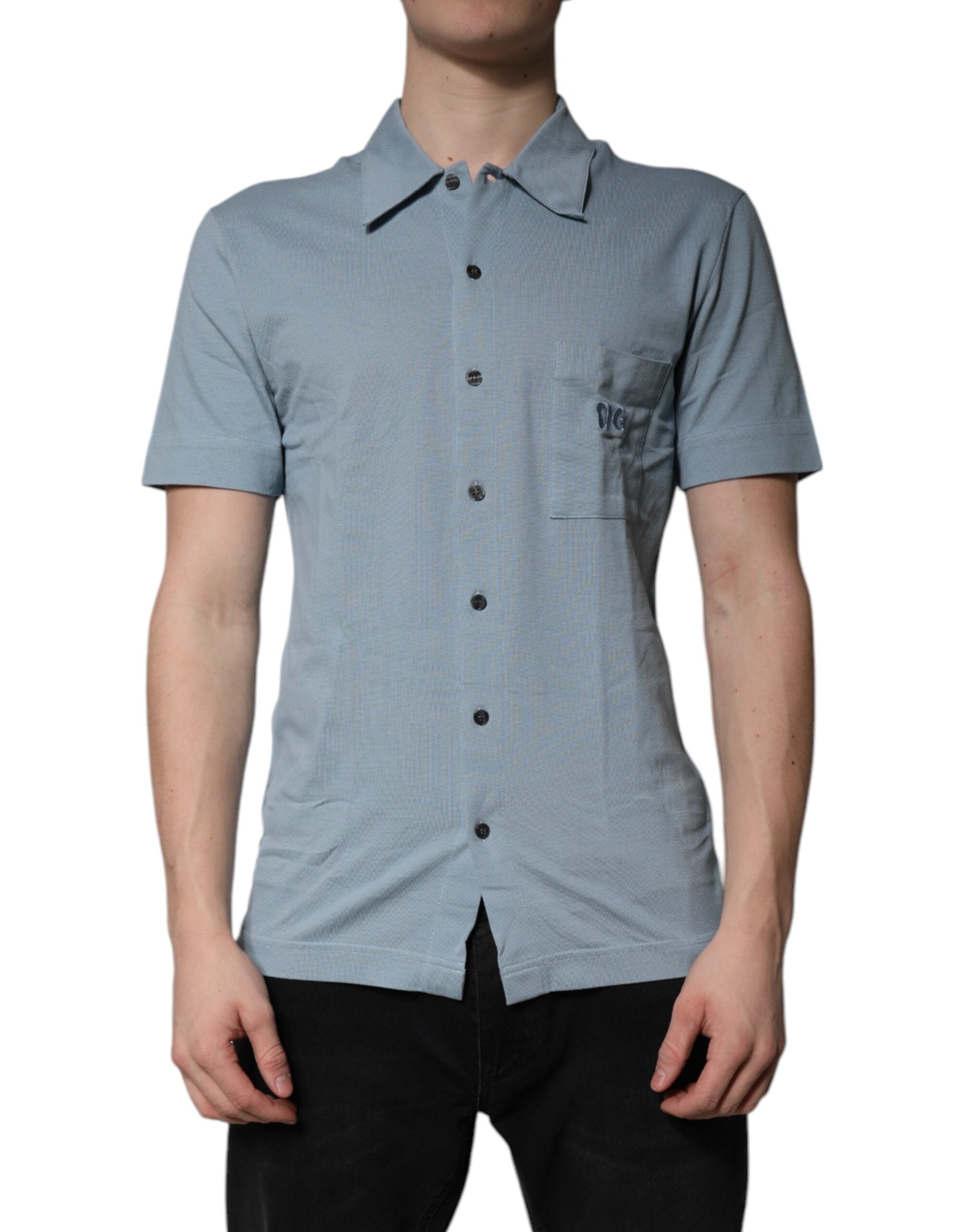 Dolce & Gabbana Blue Cotton Polo Shirt with Button Placket for Men