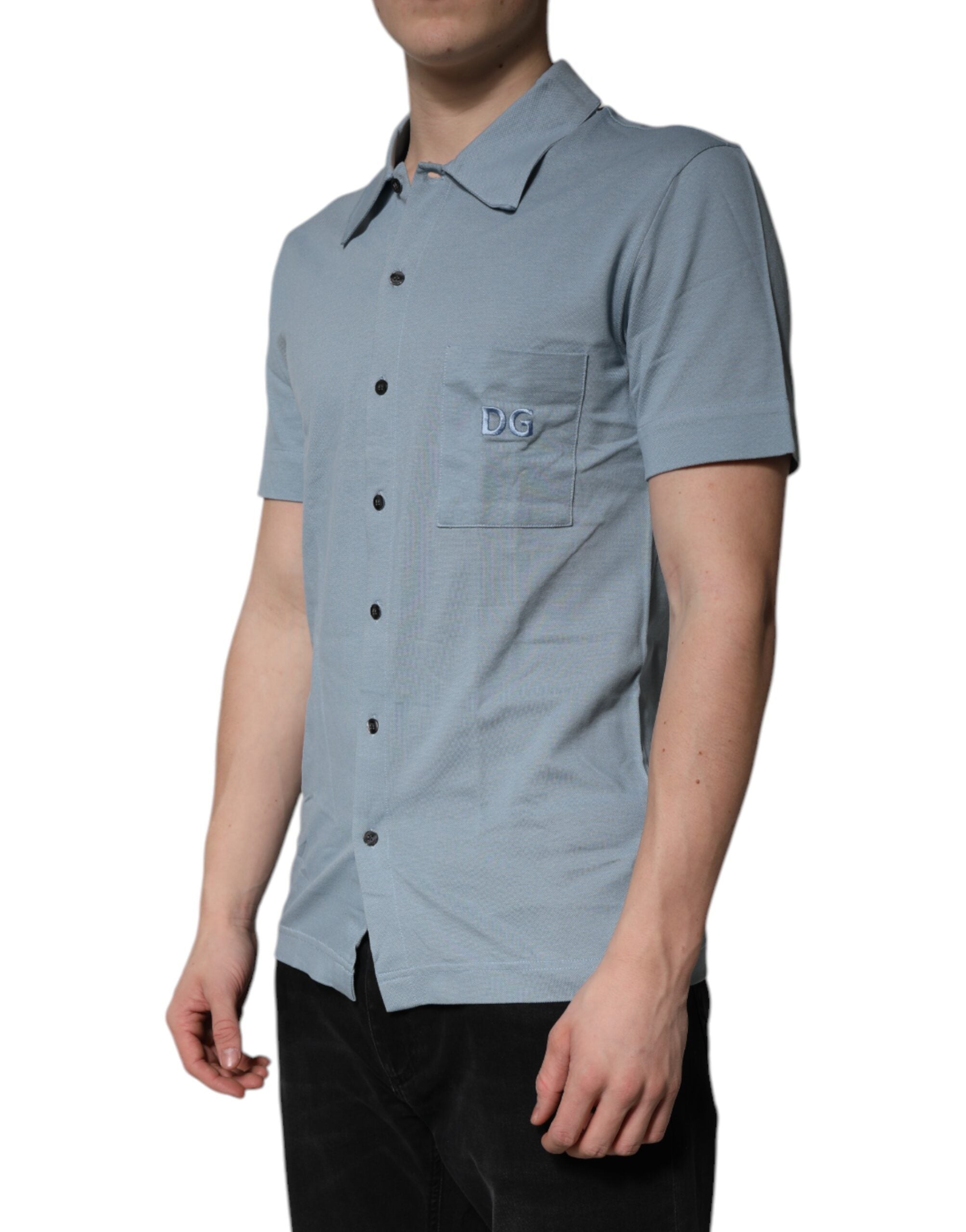Dolce & Gabbana Blue Cotton Polo Shirt with Button Placket for Men-3