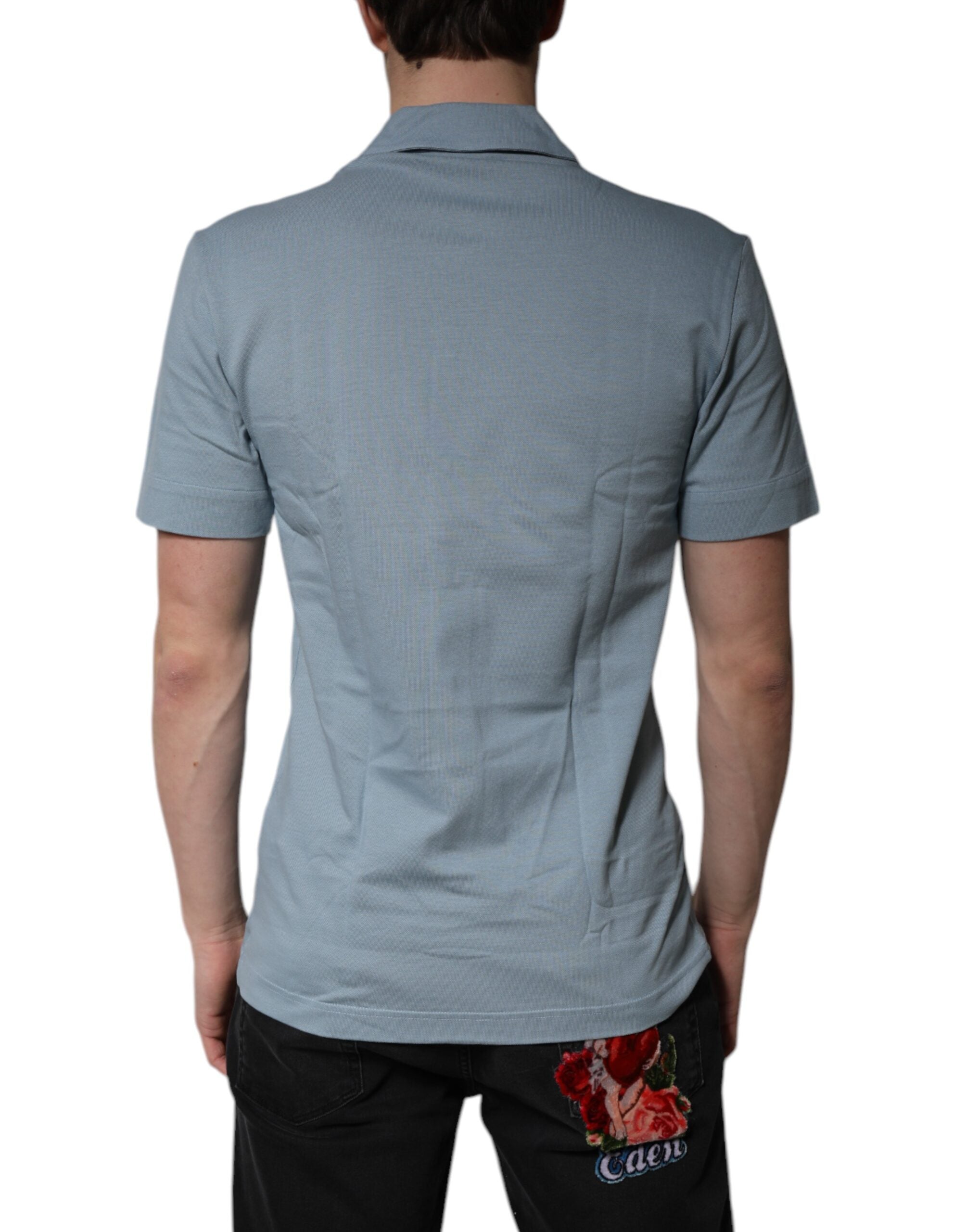 Dolce & Gabbana Blue Cotton Polo Shirt with Button Placket for Men-4
