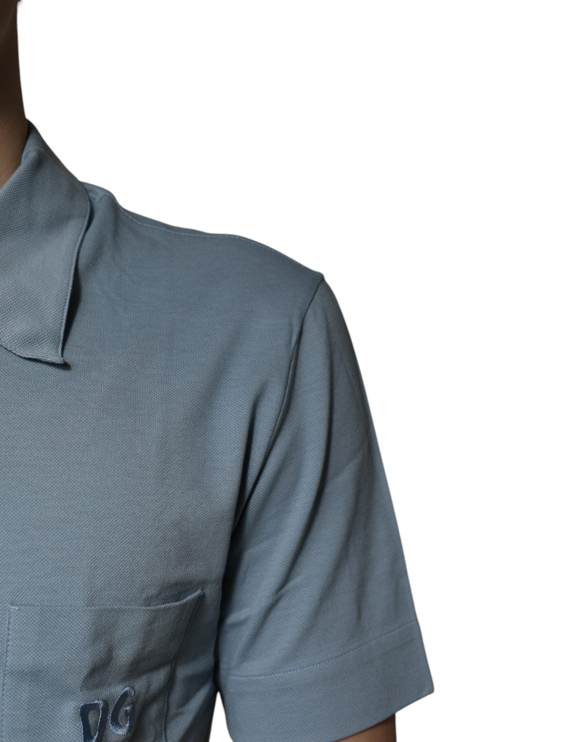 Dolce & Gabbana Blue Cotton Polo Shirt with Button Placket for Men-5