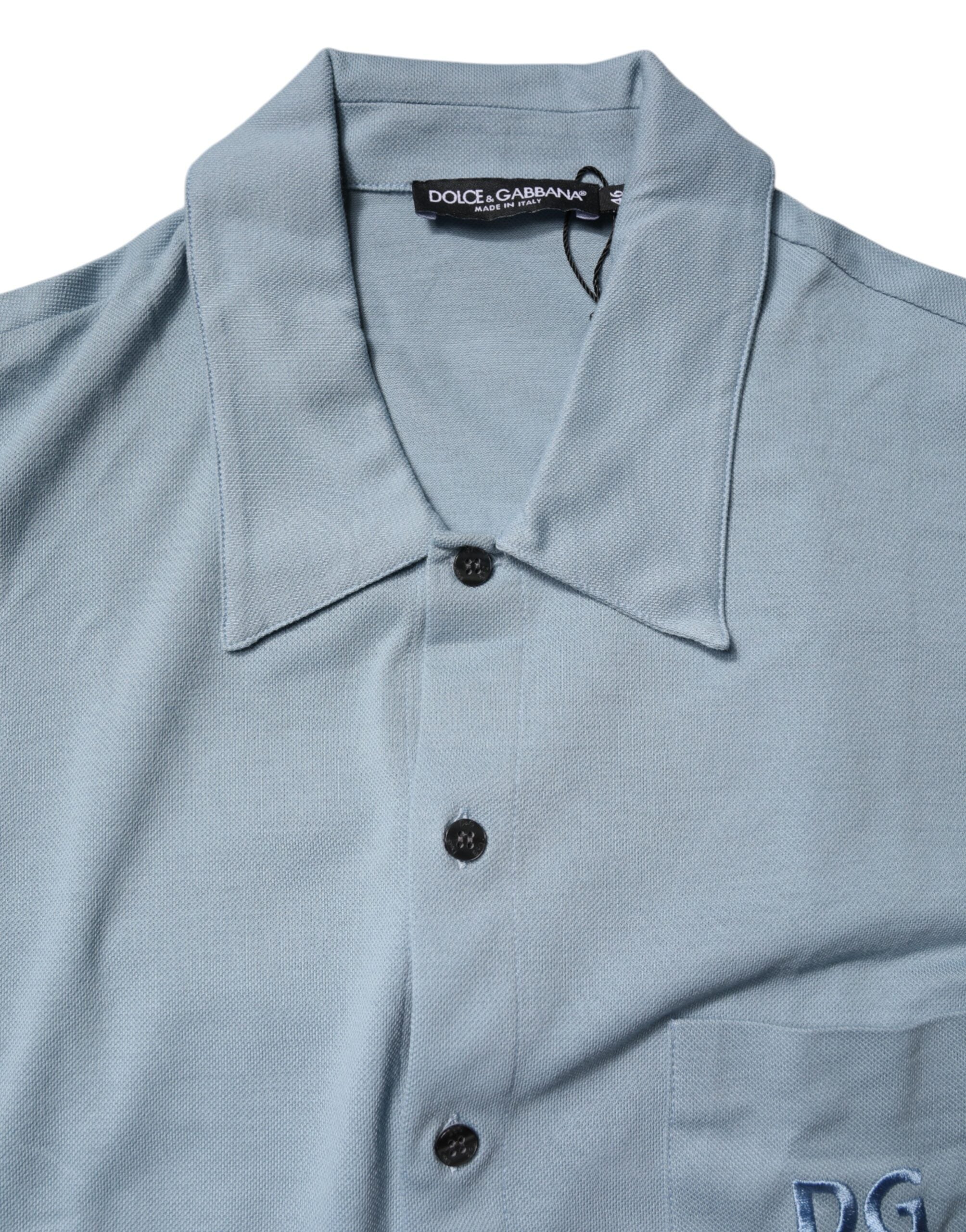 Dolce & Gabbana Blue Cotton Polo Shirt with Button Placket for Men-6