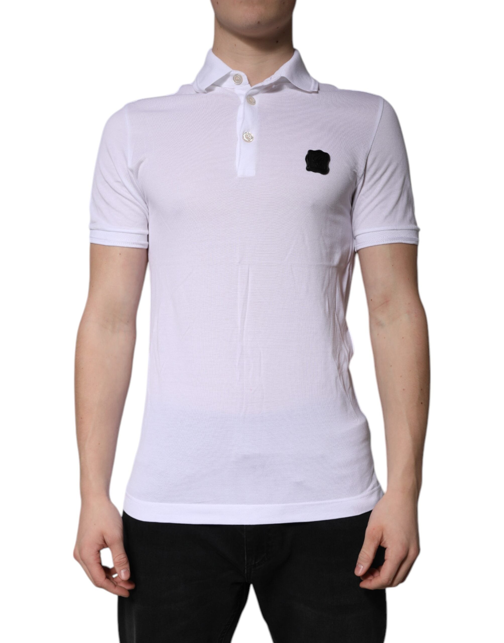 Dolce & Gabbana White Logo Polo T-Shirt in Cotton with Collar-2
