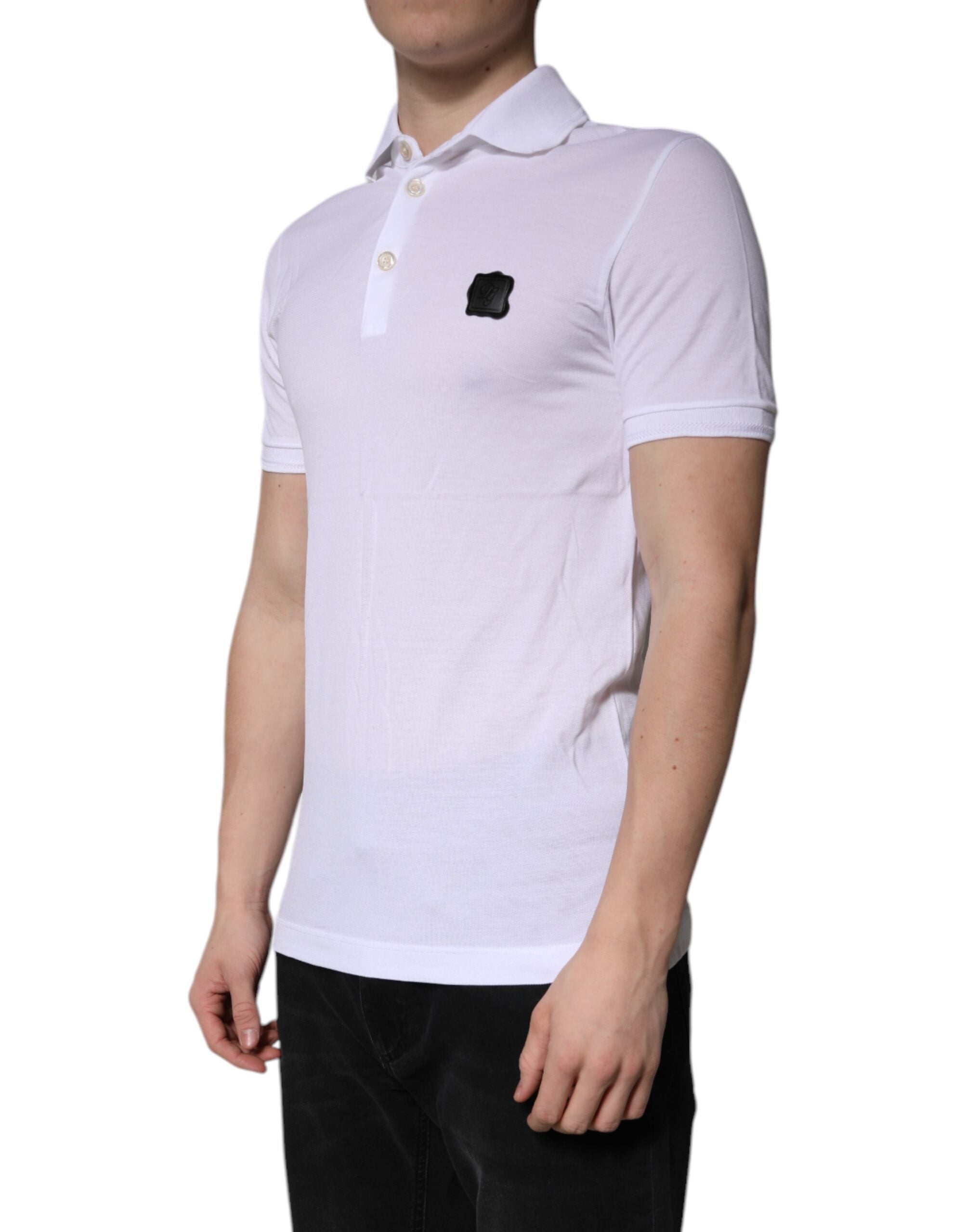 Dolce & Gabbana White Logo Polo T-Shirt in Cotton with Collar-3