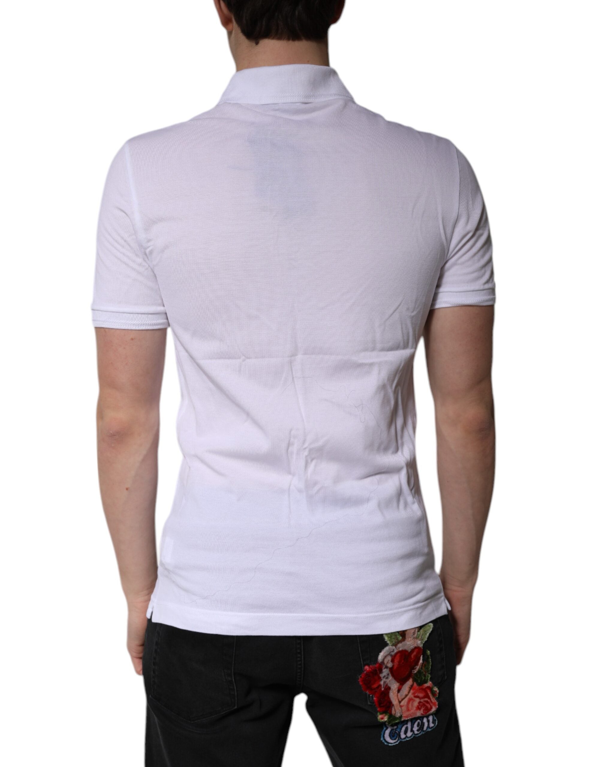 Dolce & Gabbana White Logo Polo T-Shirt in Cotton with Collar-4