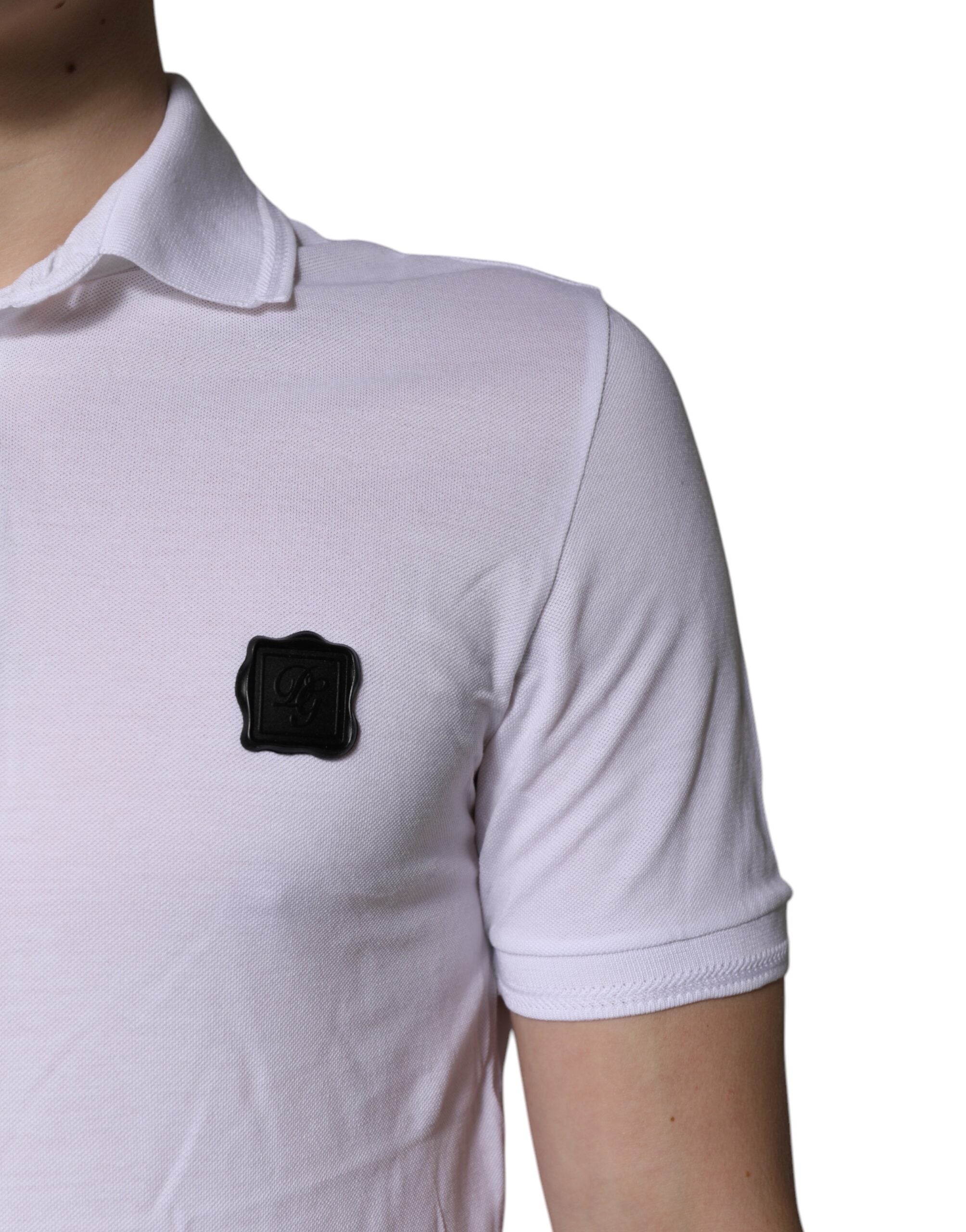 Dolce & Gabbana White Logo Polo T-Shirt in Cotton with Collar-5