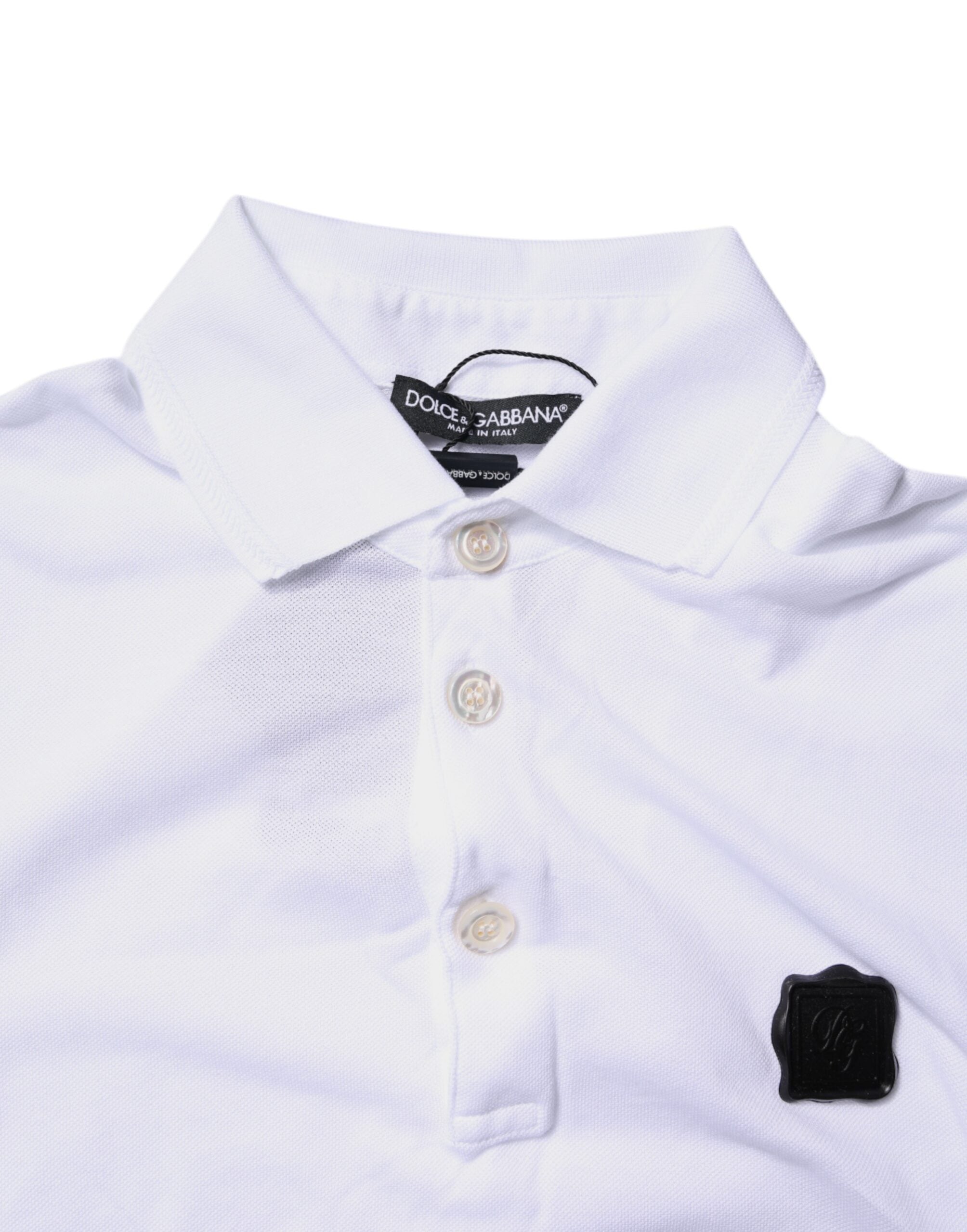 Dolce & Gabbana White Logo Polo T-Shirt in Cotton with Collar-6