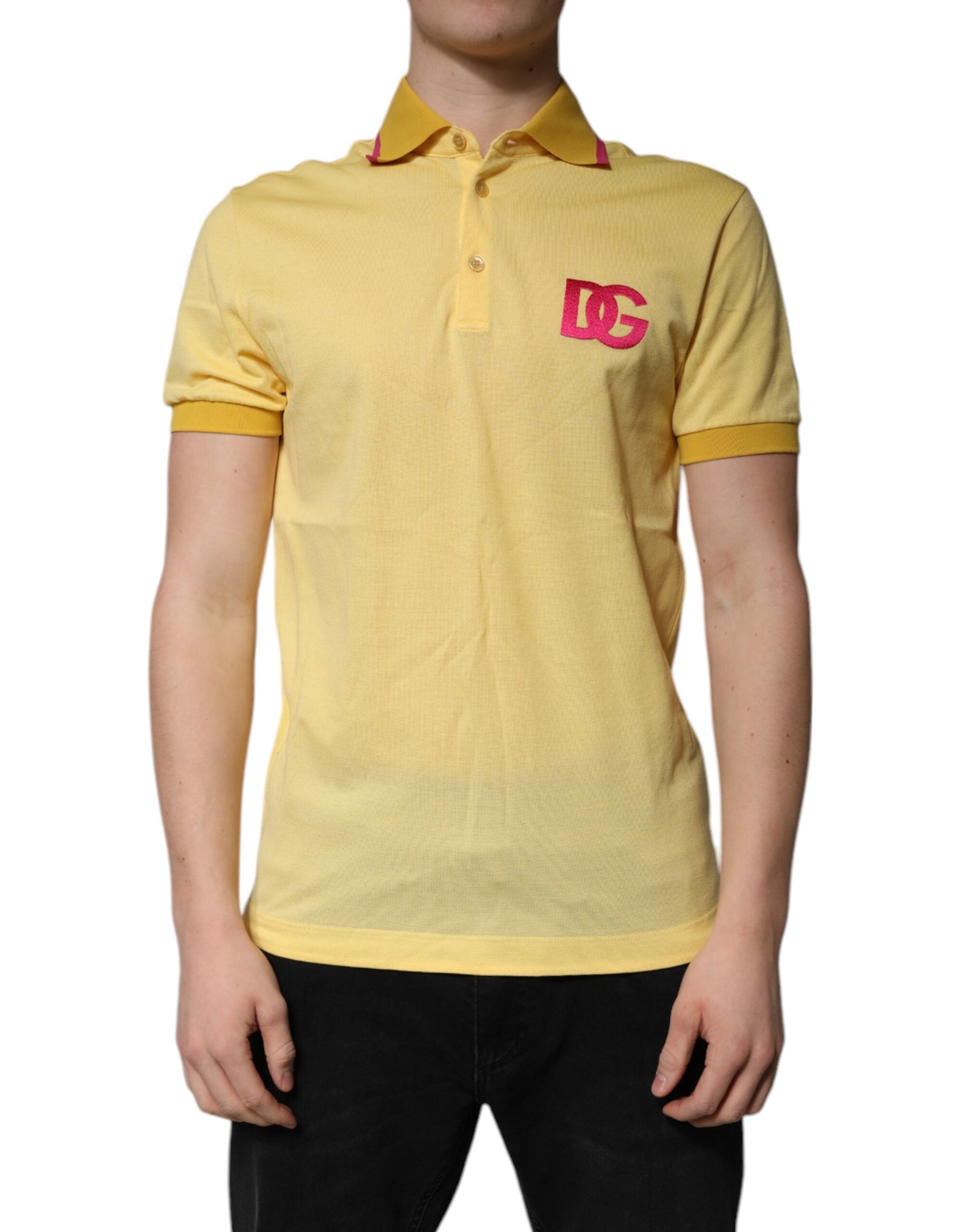 Dolce & Gabbana Yellow Logo Polo T-Shirt in Cotton with Collar