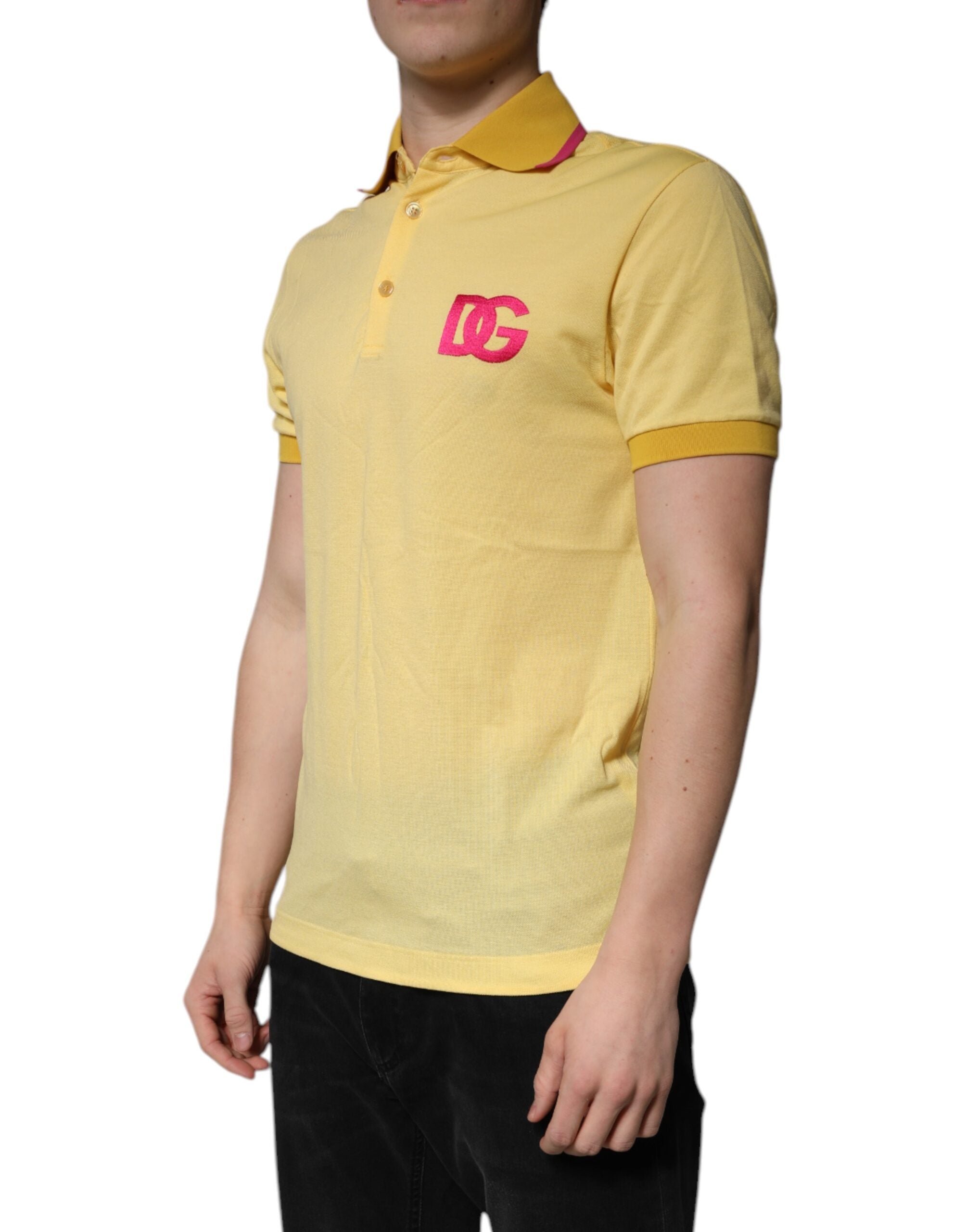 Dolce & Gabbana Yellow Logo Polo T-Shirt in Cotton with Collar-3