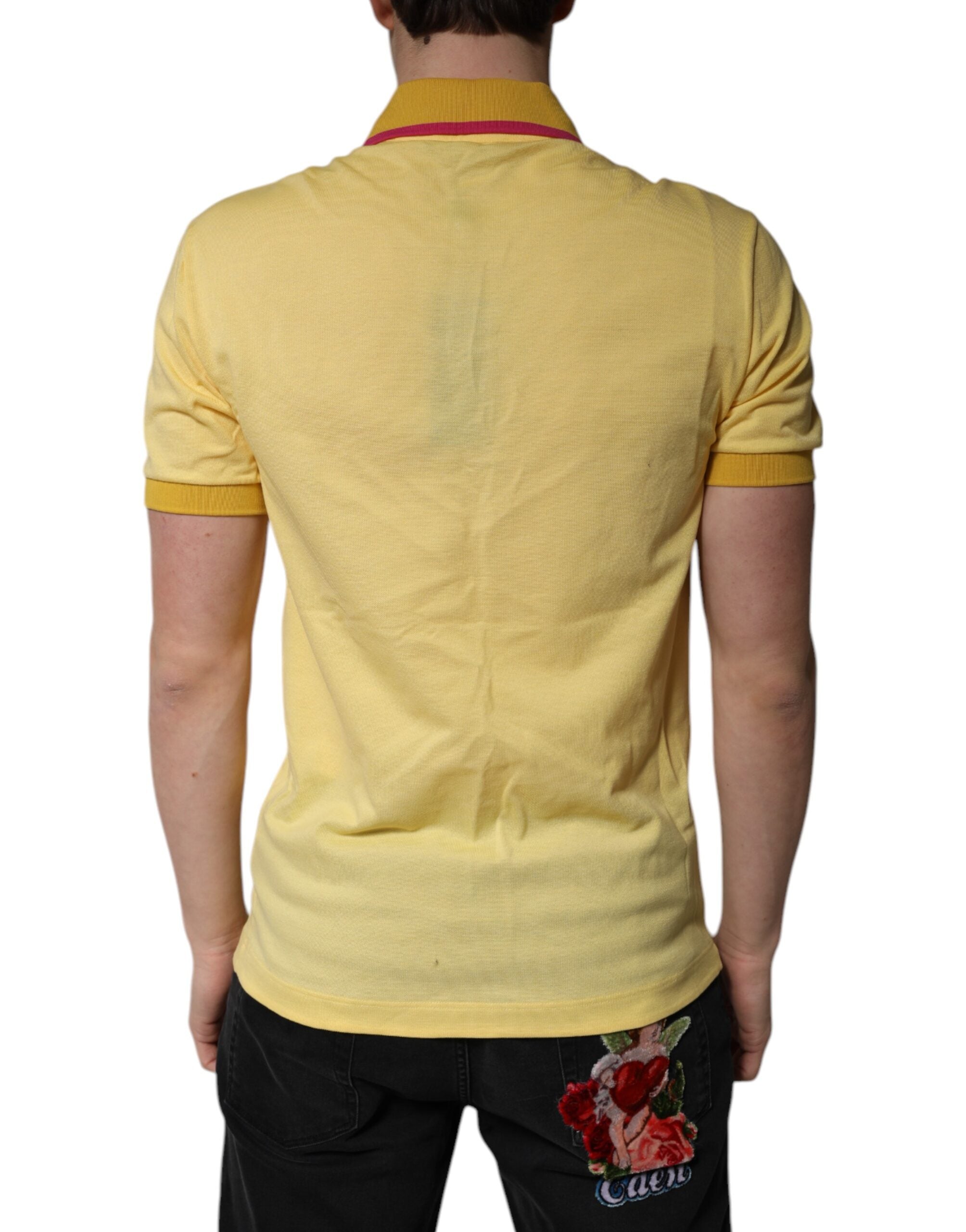 Dolce & Gabbana Yellow Logo Polo T-Shirt in Cotton with Collar-4