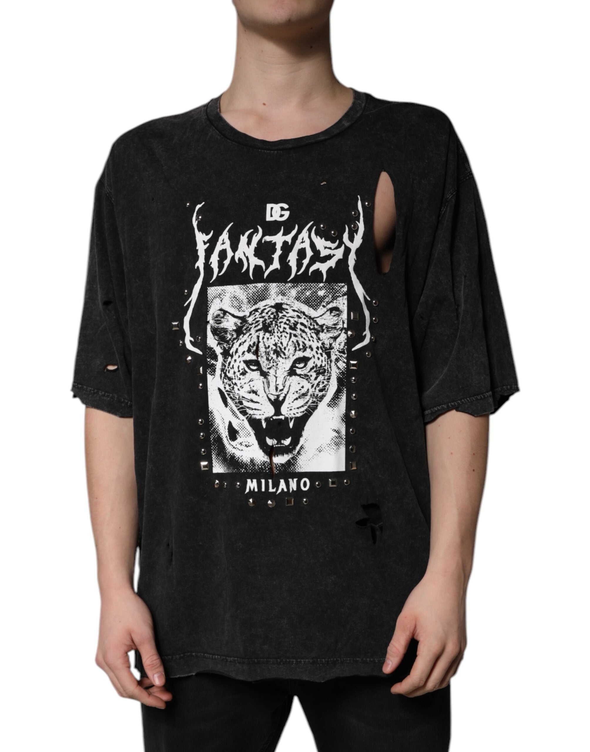 Dolce & Gabbana black round neck cotton T-shirt with graphic print