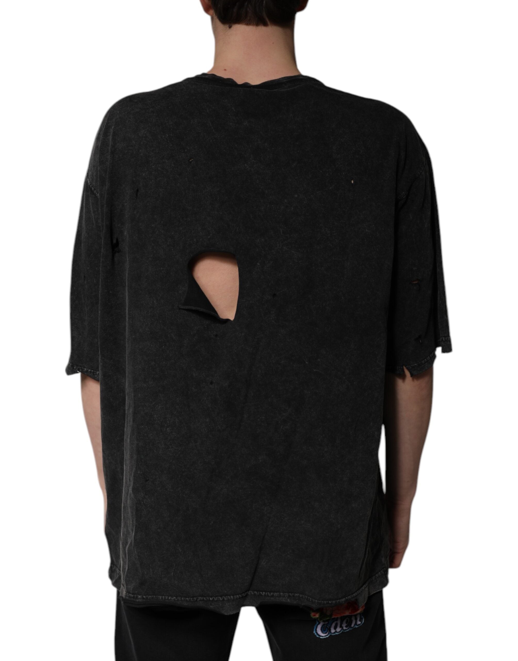 Dolce & Gabbana Schwarzes T-Shirt mit Rundhalsausschnitt aus Baumwolle mit Grafikdruck-4