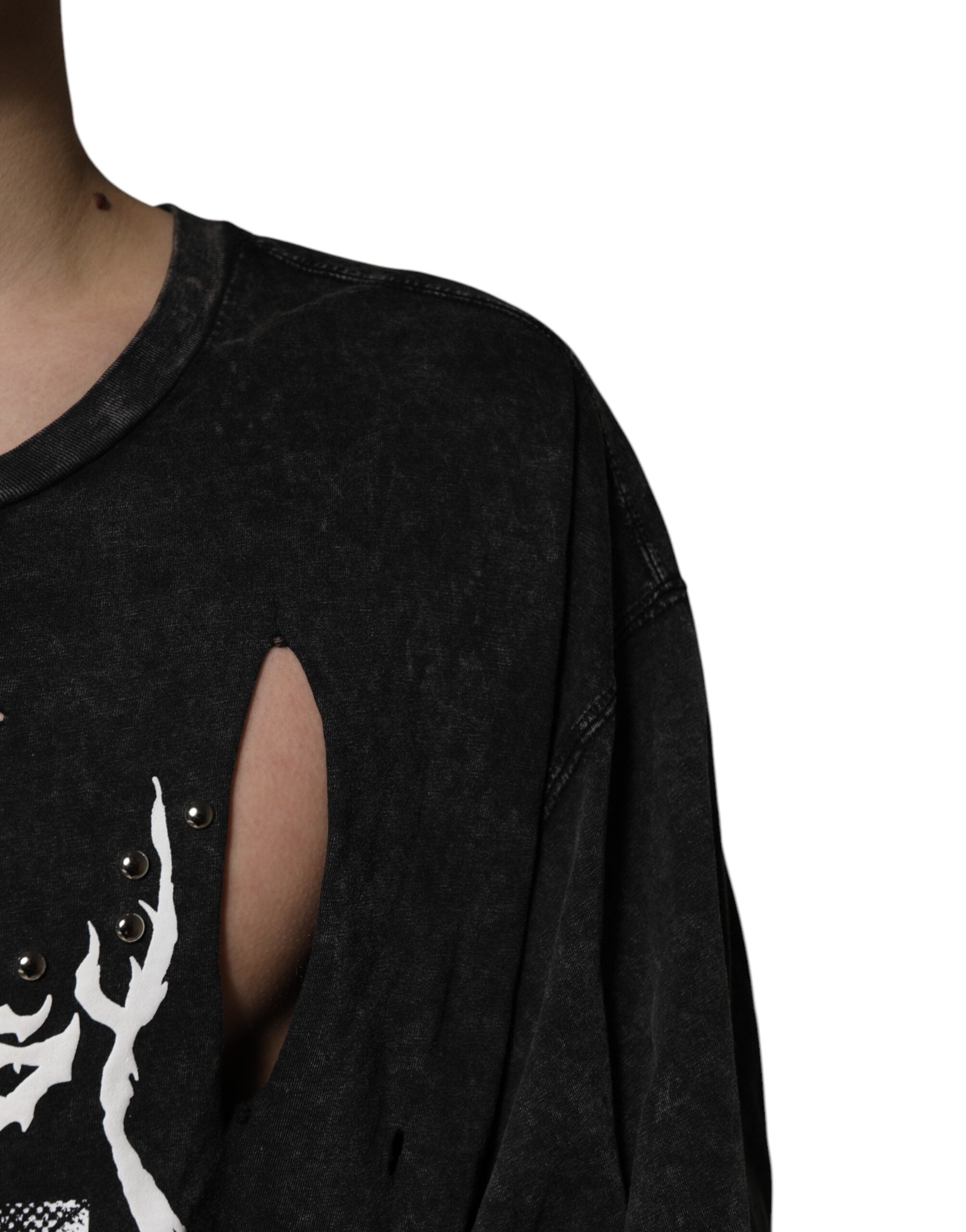 Dolce & Gabbana Schwarzes T-Shirt mit Rundhalsausschnitt aus Baumwolle mit Grafikdruck-5