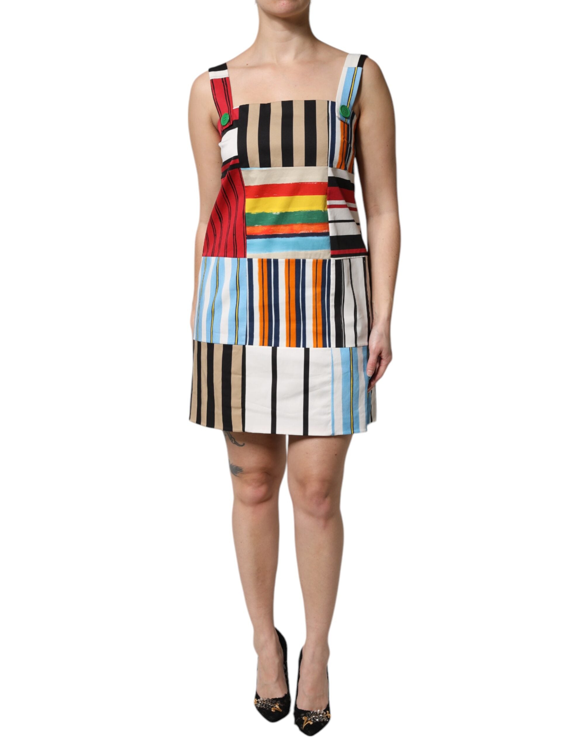 Dolce & Gabbana Multicolor Cotton Stripe Sleeveless Dress-2