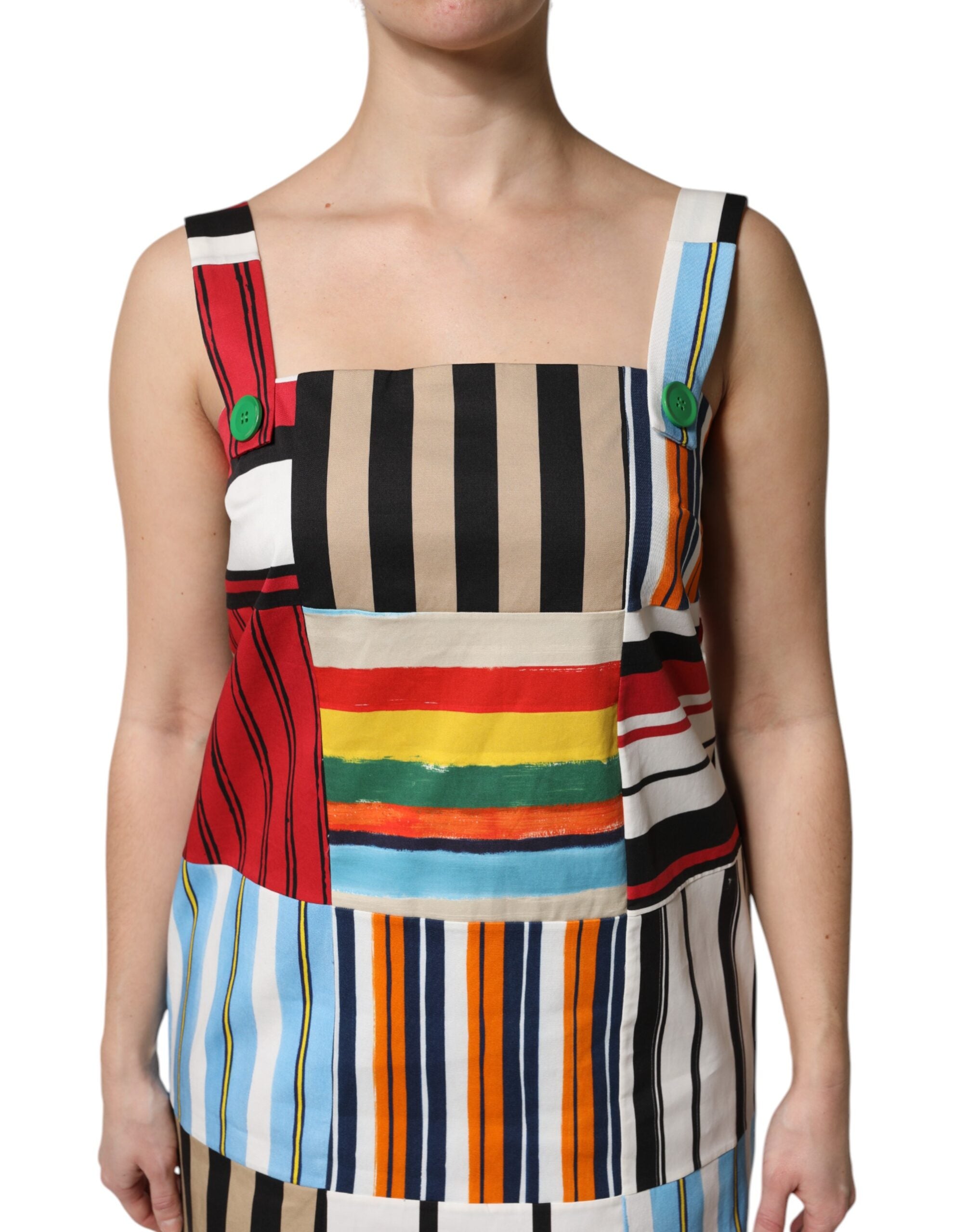 Dolce & Gabbana Multicolor Cotton Stripe Sleeveless Dress-5