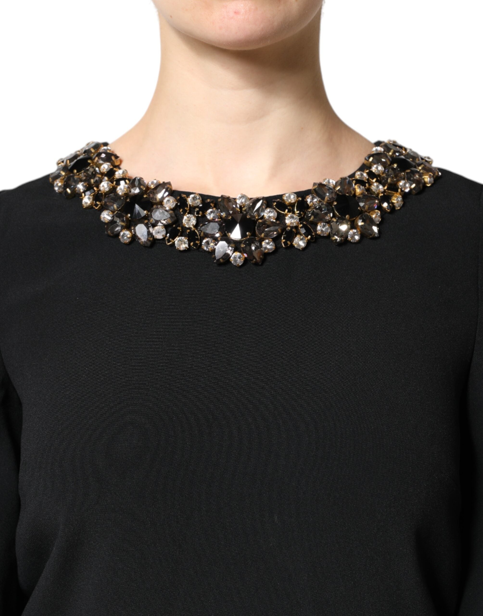 Vestido mini de cuello redondo con cristales negros de Dolce & Gabbana-5