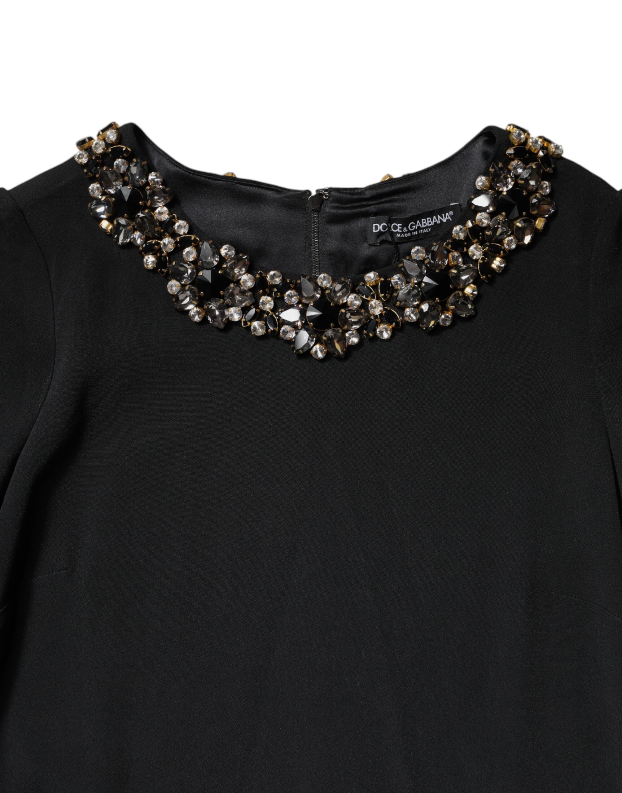 Vestido mini de cuello redondo con cristales negros de Dolce & Gabbana-7