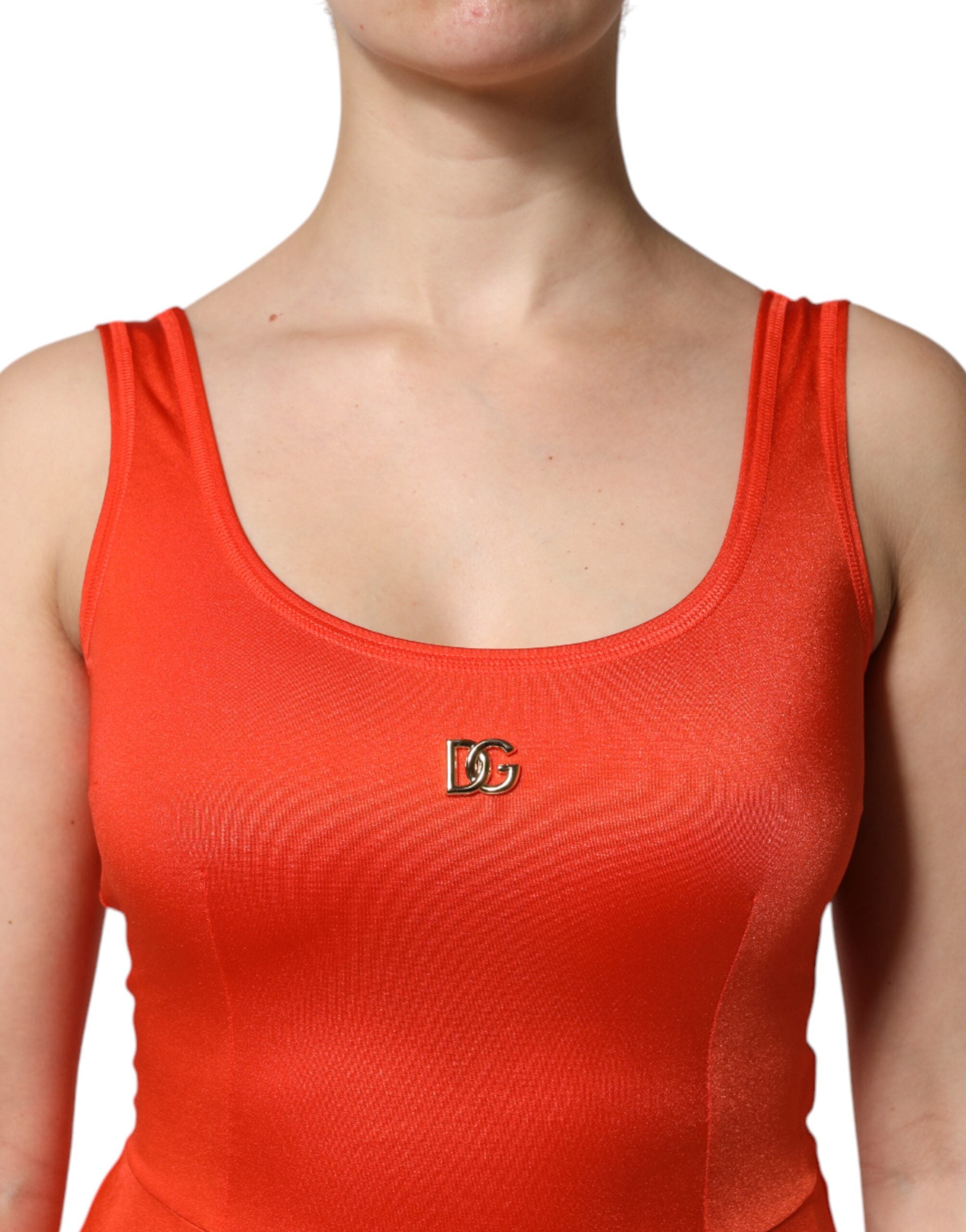 Vestido mono ajustado sin mangas naranja de Dolce & Gabbana-5