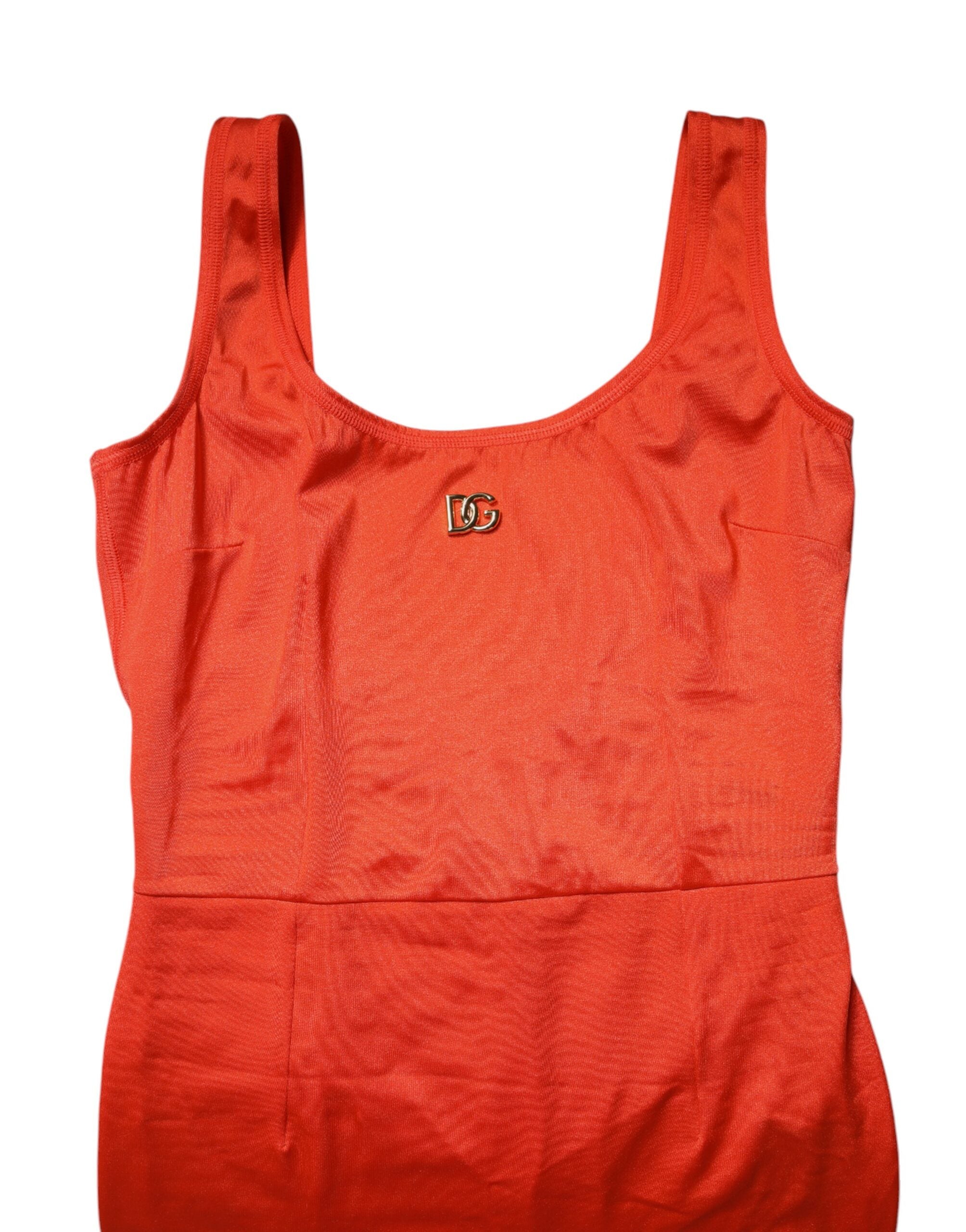 Vestido mono ajustado sin mangas naranja de Dolce & Gabbana-7