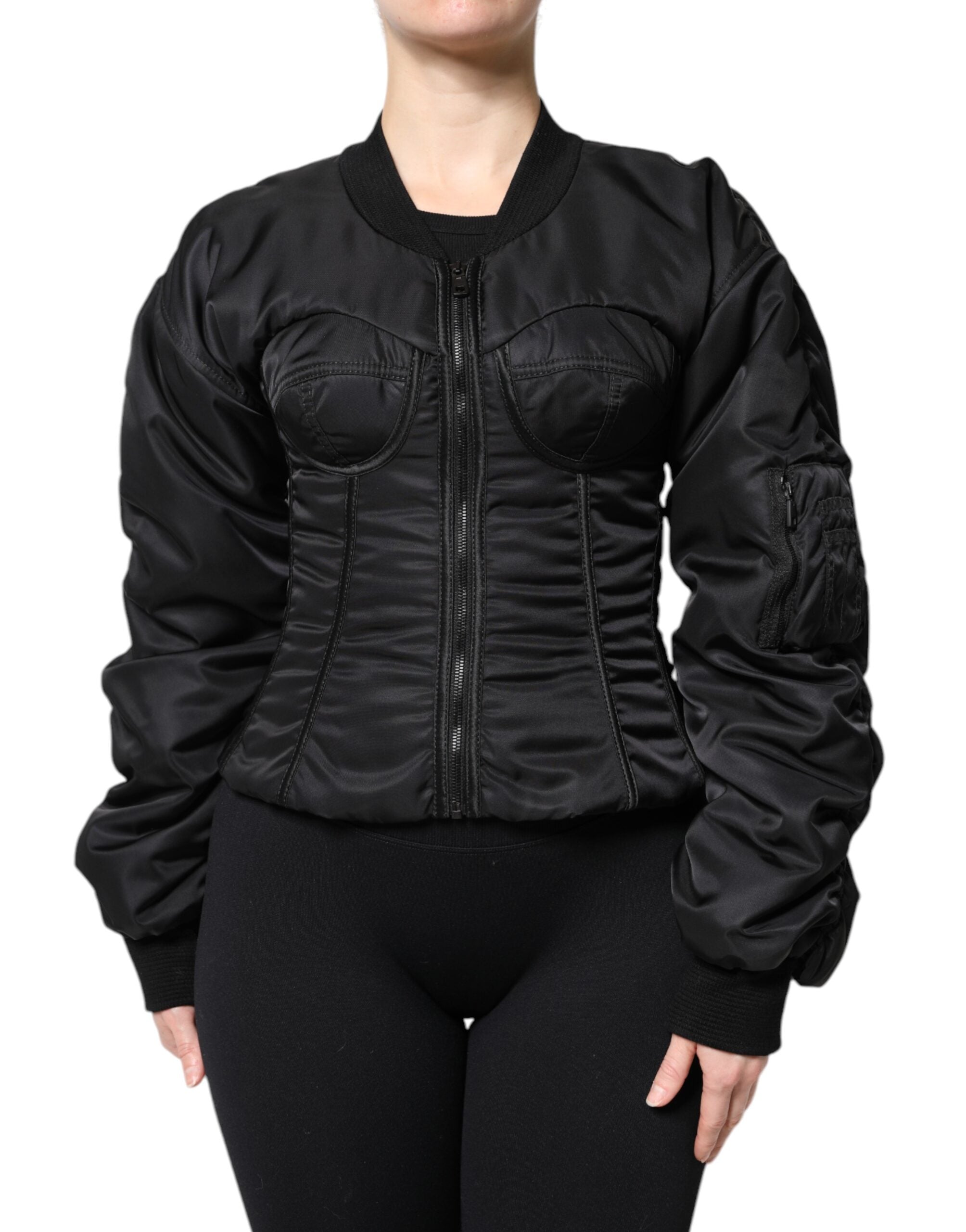 Dolce & Gabbana Schwarzes Nylon Full Zip Bustier Korsett Jacke-2