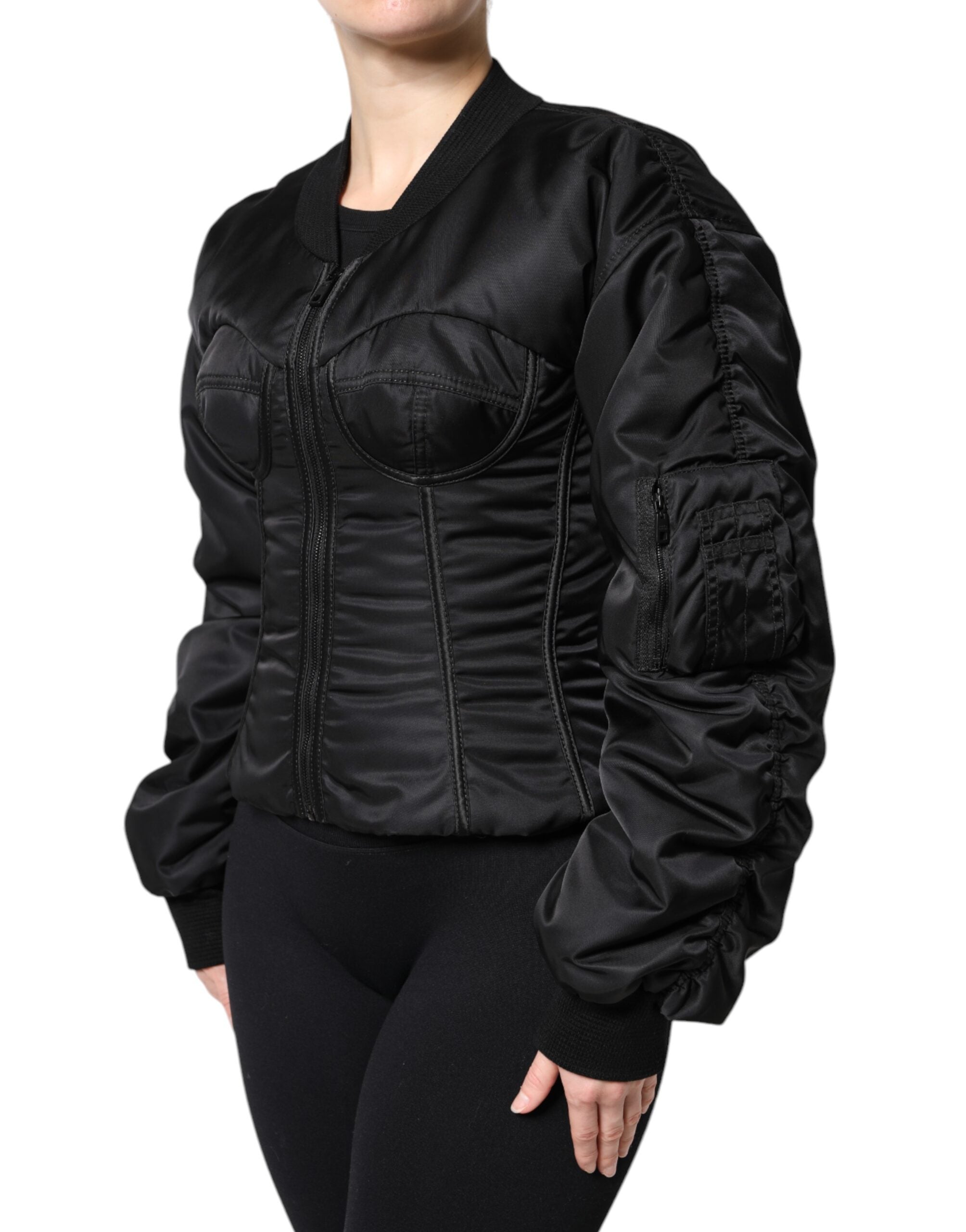 Dolce & Gabbana Schwarzes Nylon Full Zip Bustier Korsett Jacke-3
