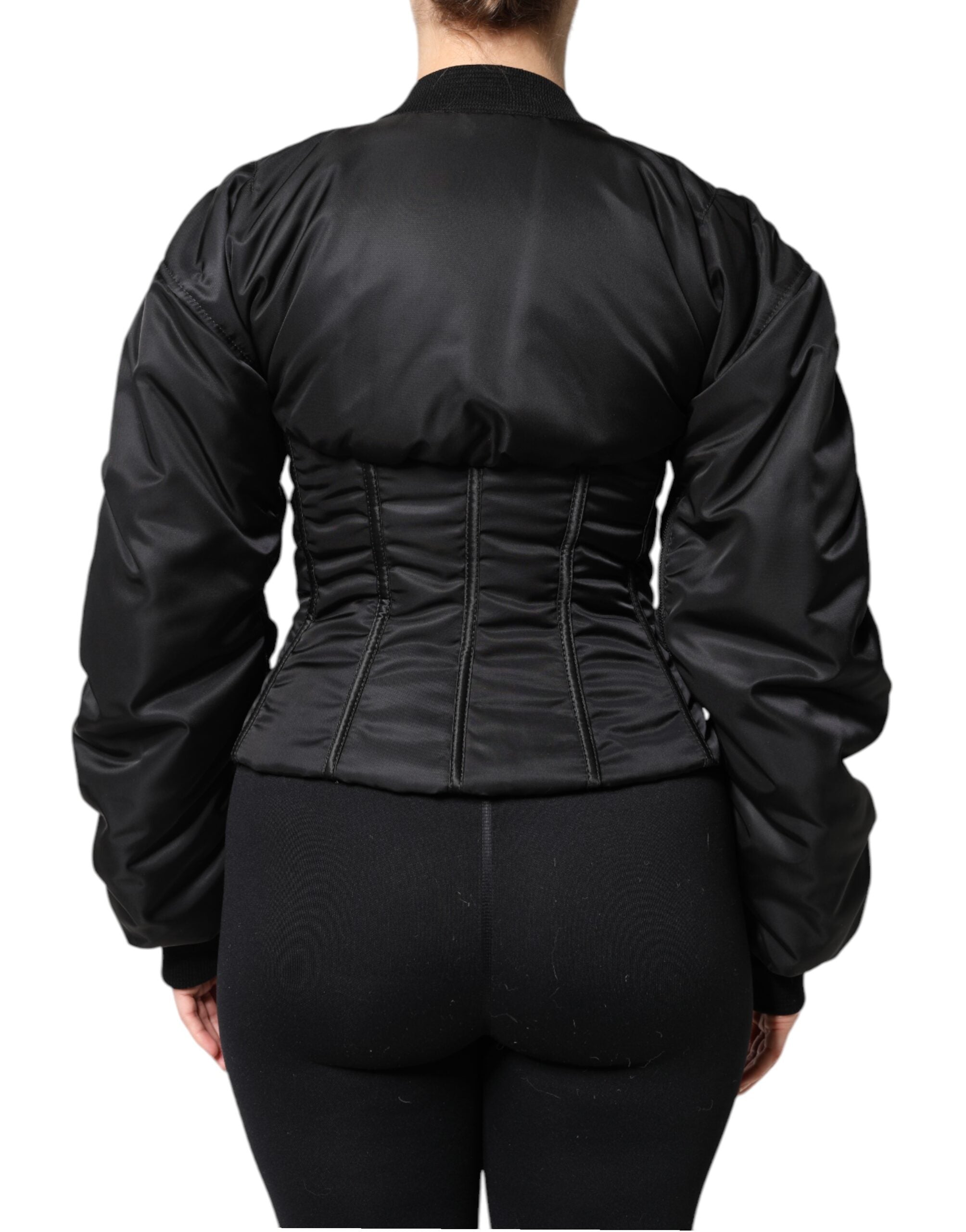 Dolce & Gabbana Schwarzes Nylon Full Zip Bustier Korsett Jacke-4