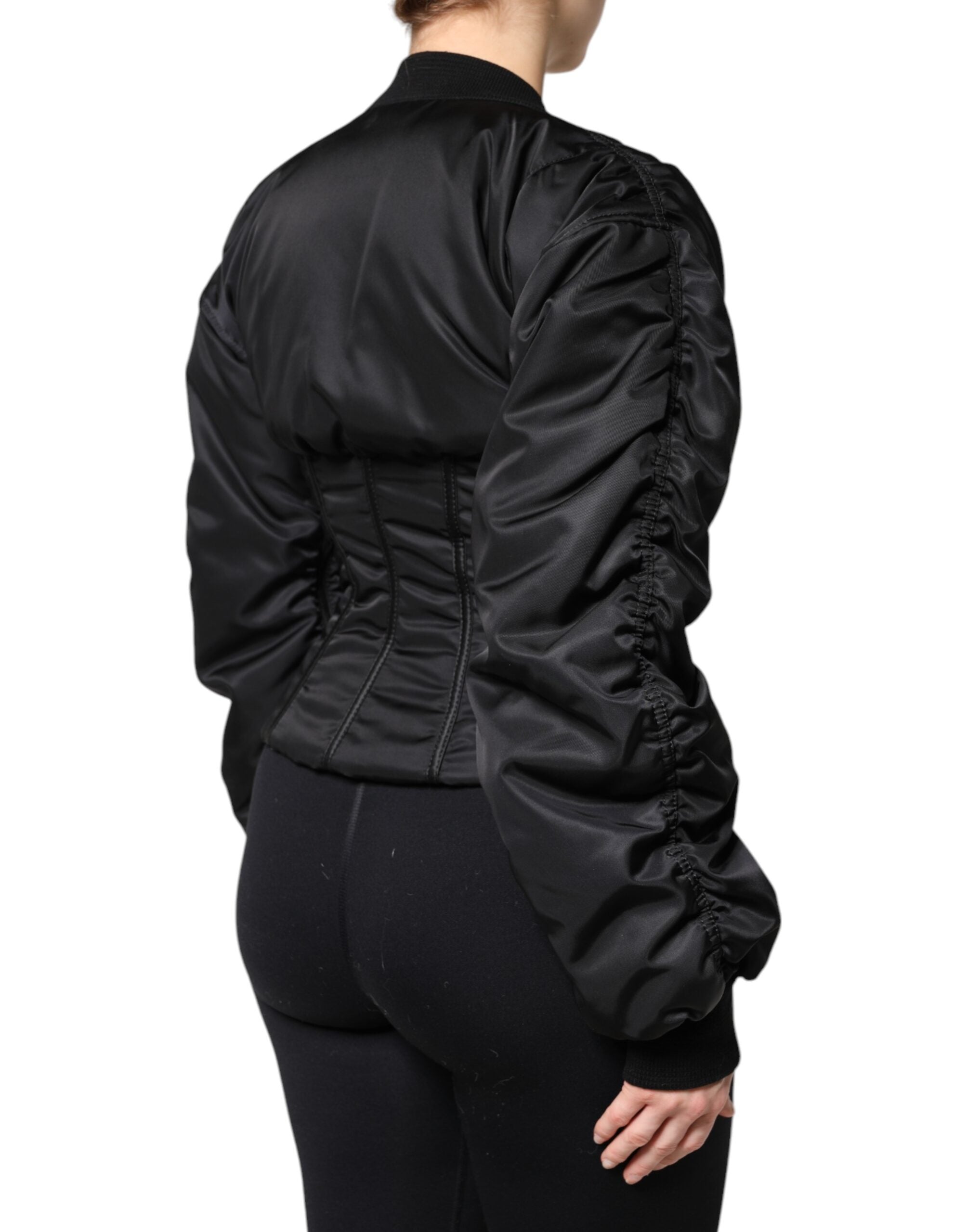 Dolce & Gabbana Schwarzes Nylon Full Zip Bustier Korsett Jacke-5