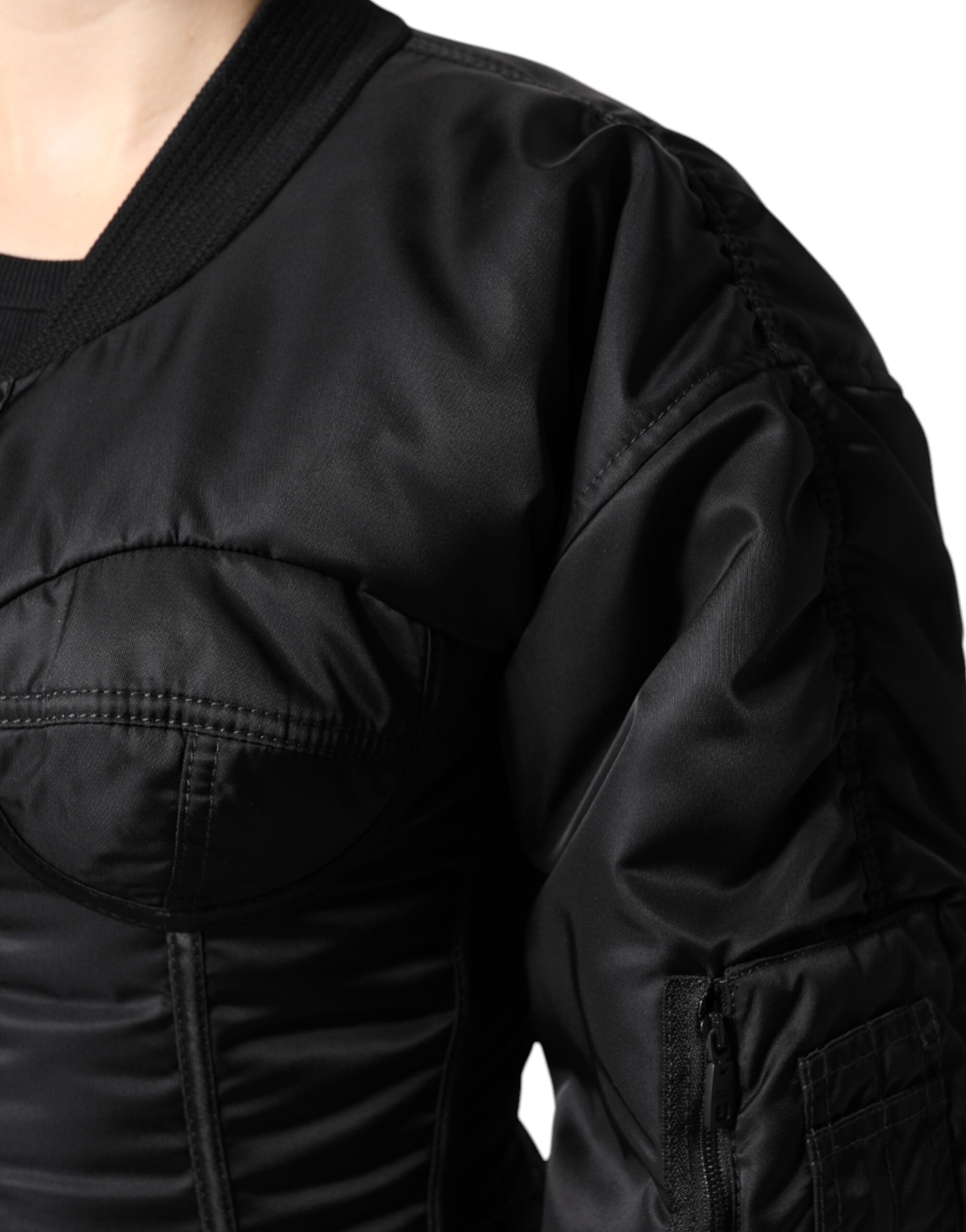 Dolce & Gabbana Schwarzes Nylon Full Zip Bustier Korsett Jacke-7