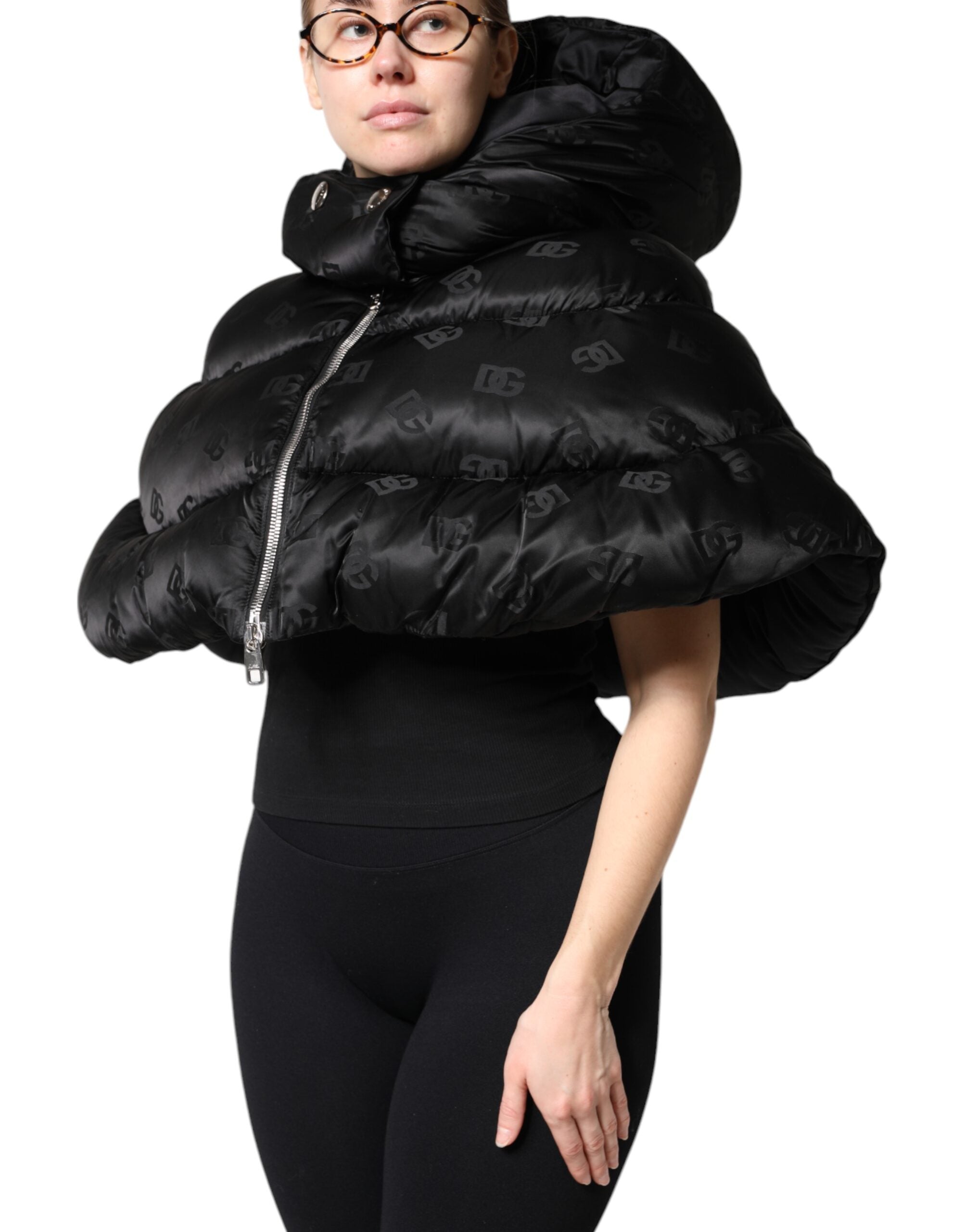 Dolce & Gabbana Black Padded Hooded Jacket with Full Zip and Cropped Jacket-3