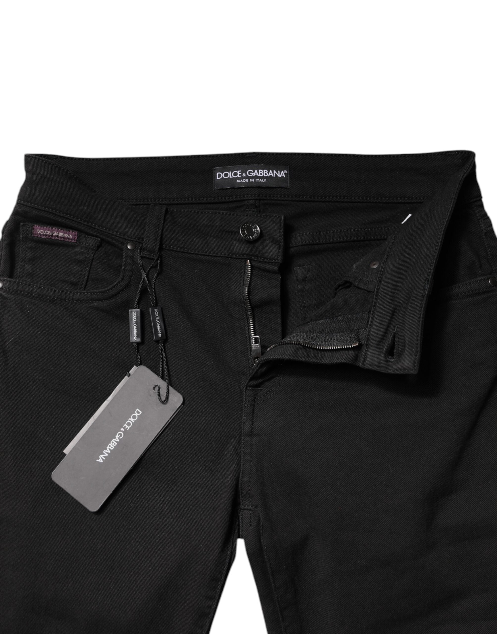 Vaqueros ajustados negros de Dolce & Gabbana con cintura media en algodón-6