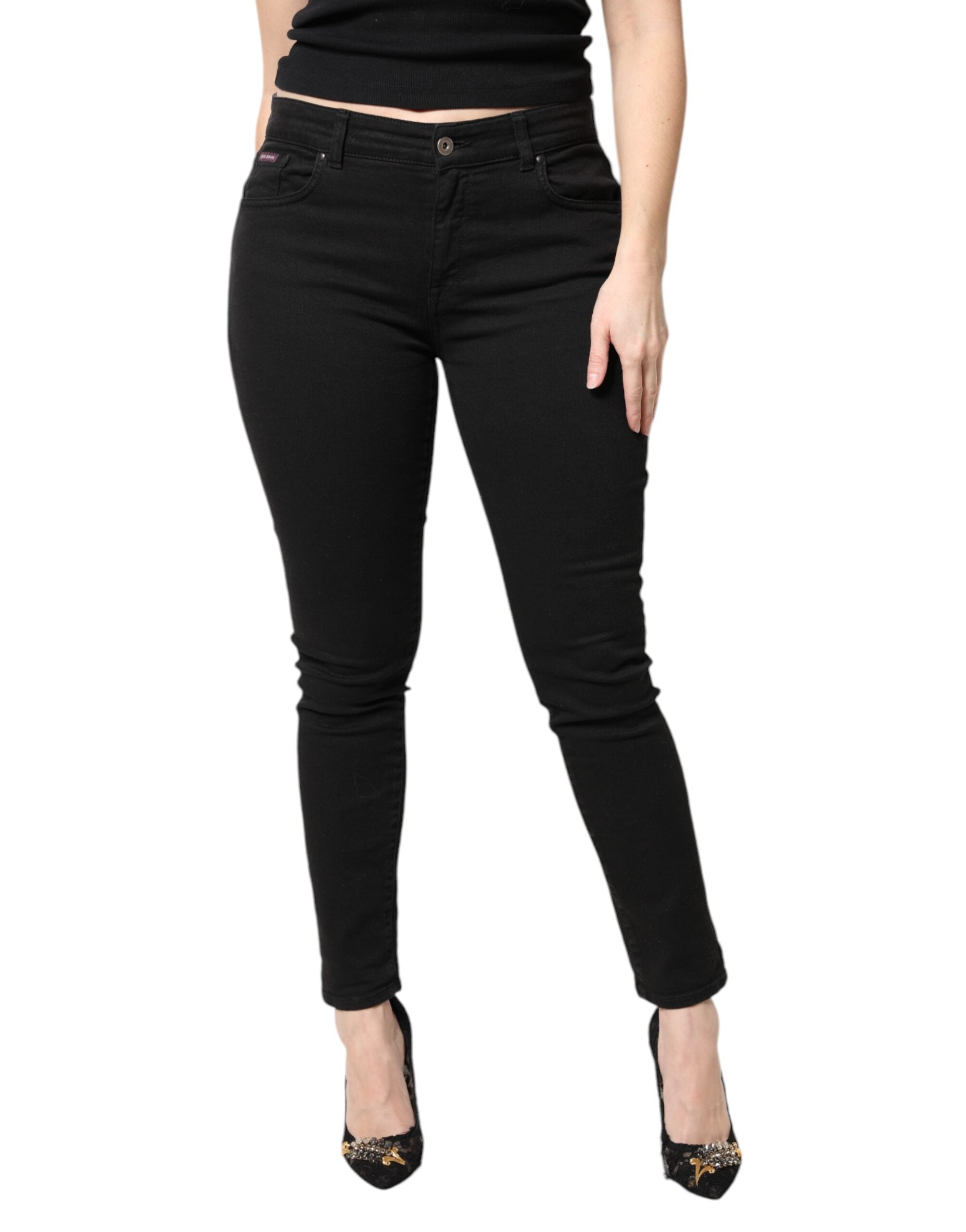 Dolce & Gabbana Schwarze Skinny Denim Jeans mit mittlerer Taille aus Baumwolle-2