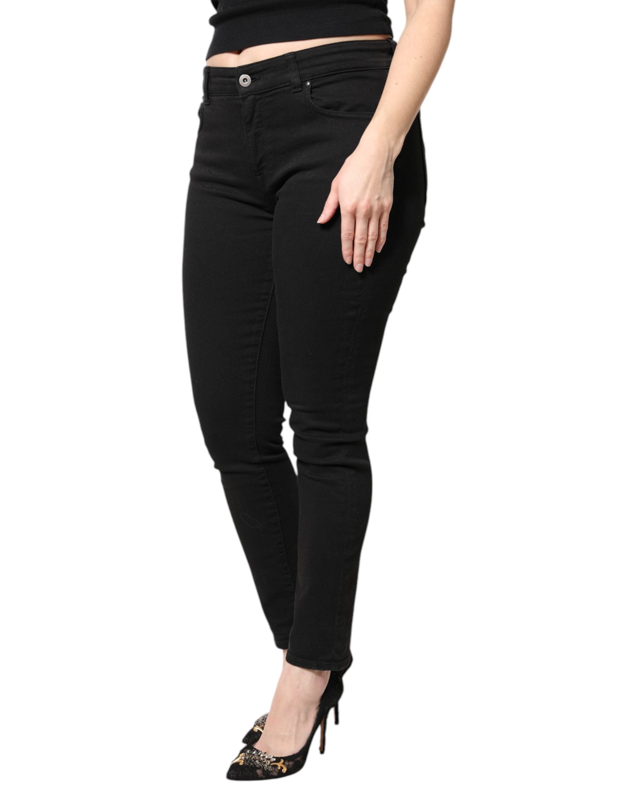 Dolce & Gabbana Schwarze Skinny Denim Jeans mit mittlerer Taille aus Baumwolle-3