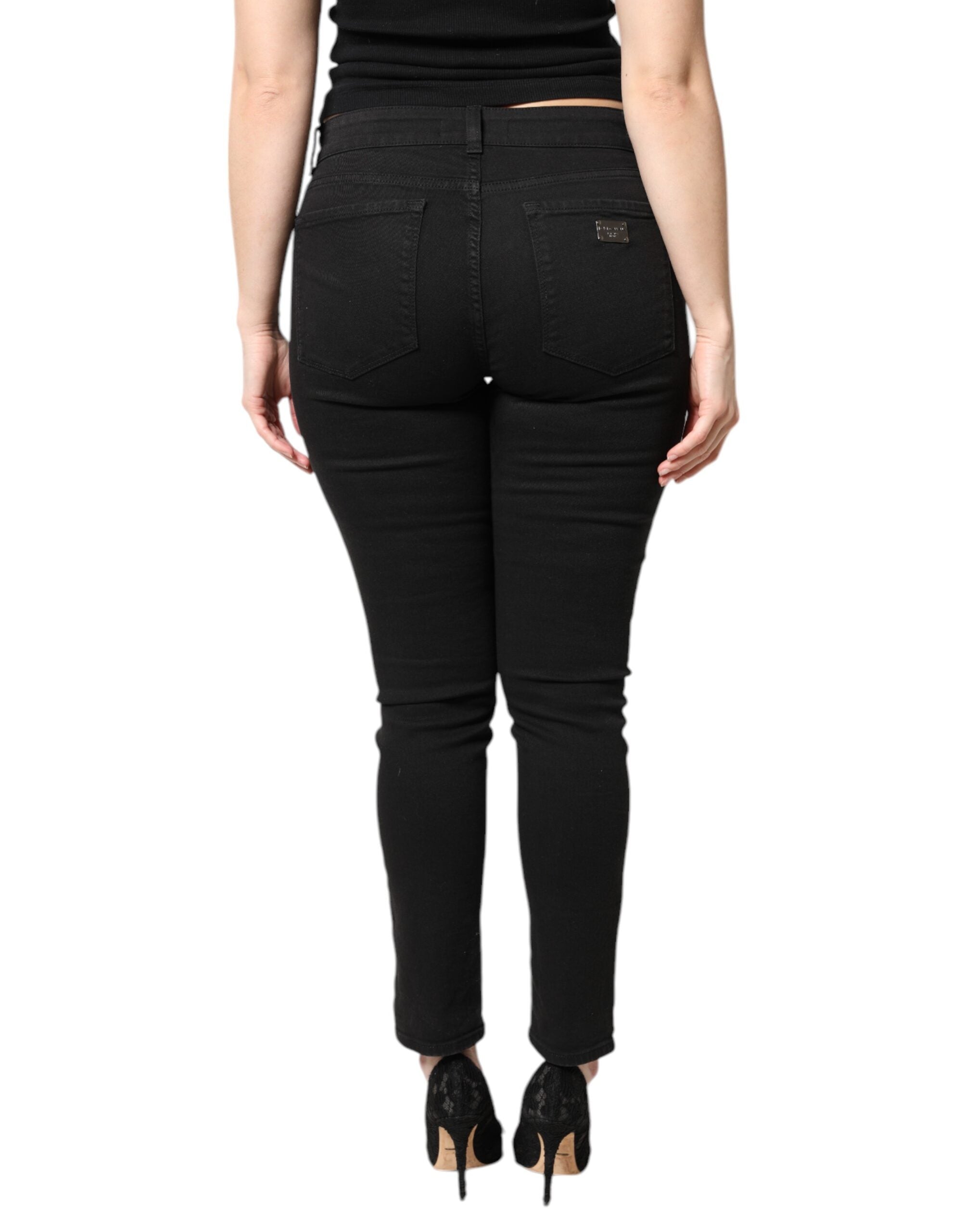 Dolce & Gabbana Schwarze Skinny Denim Jeans mit mittlerer Taille aus Baumwolle-4